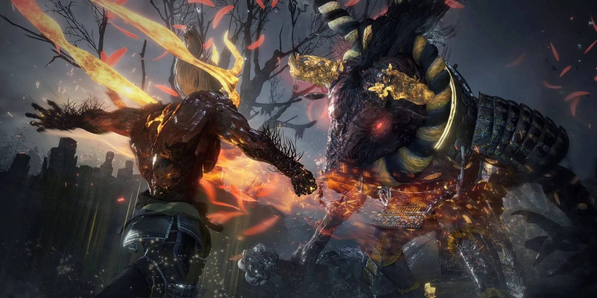 Nhân vật chính đối đầu với một boss yêu quái trong Nioh 2