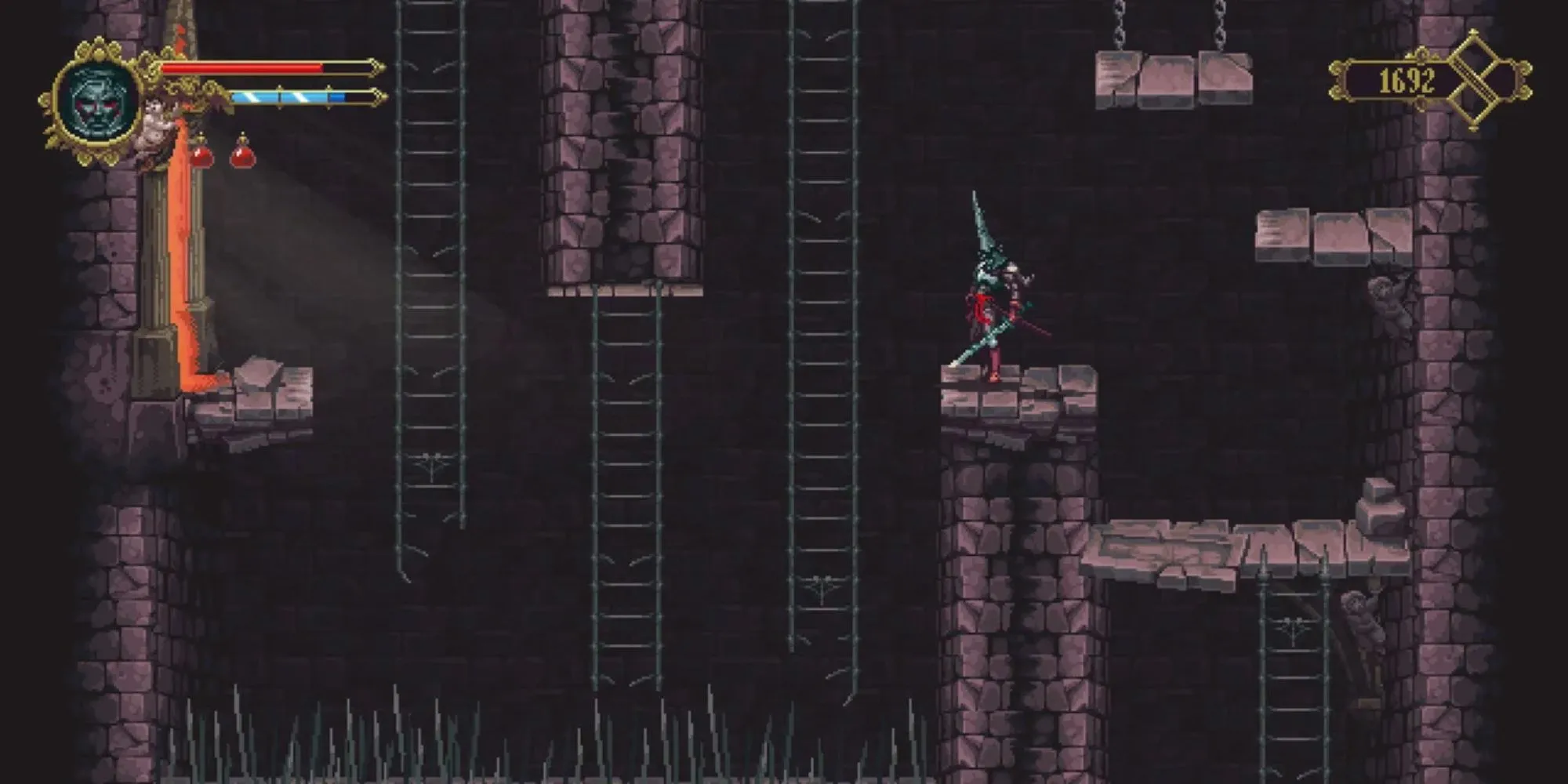 10 Cái Chết Lãng Xẹt Trong Game Khiến Game Thủ Tức Tối 1 Nhân vật chính trong Blasphemous đứng trước những chiếc bẫy chông nguy hiểm