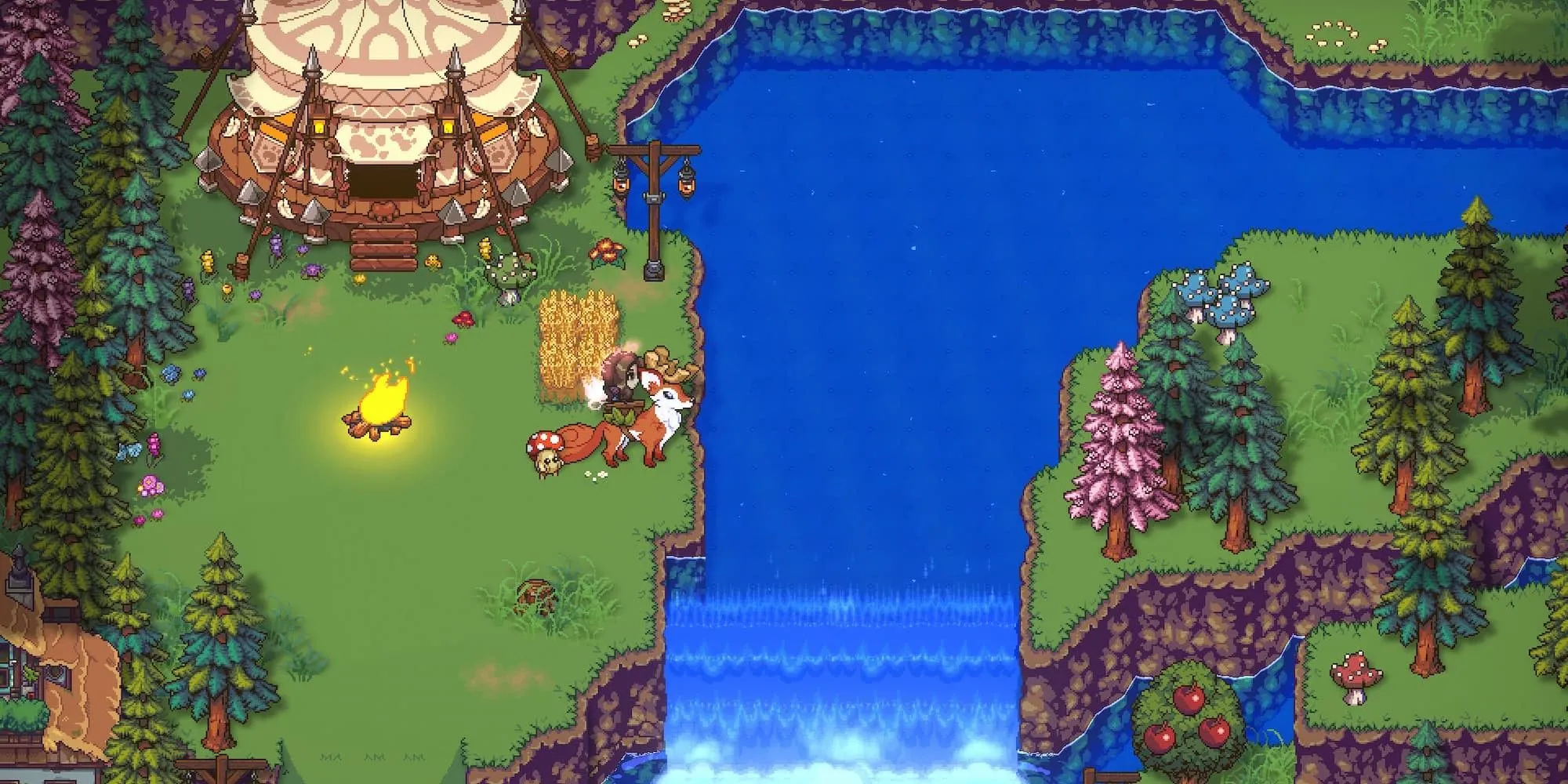 Nhân vật cưỡi một sinh vật huyền bí trong game Sun Haven