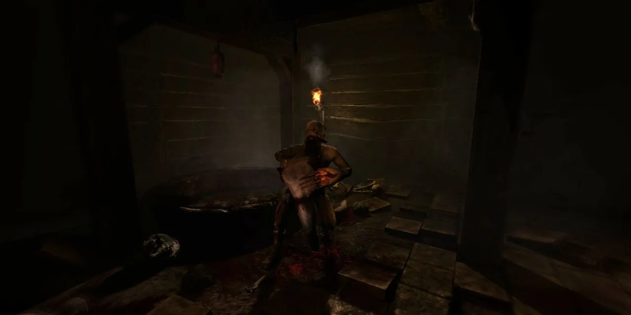 Nhân vật đang nhìn một Gatherer trong game Amnesia The Dark Descent