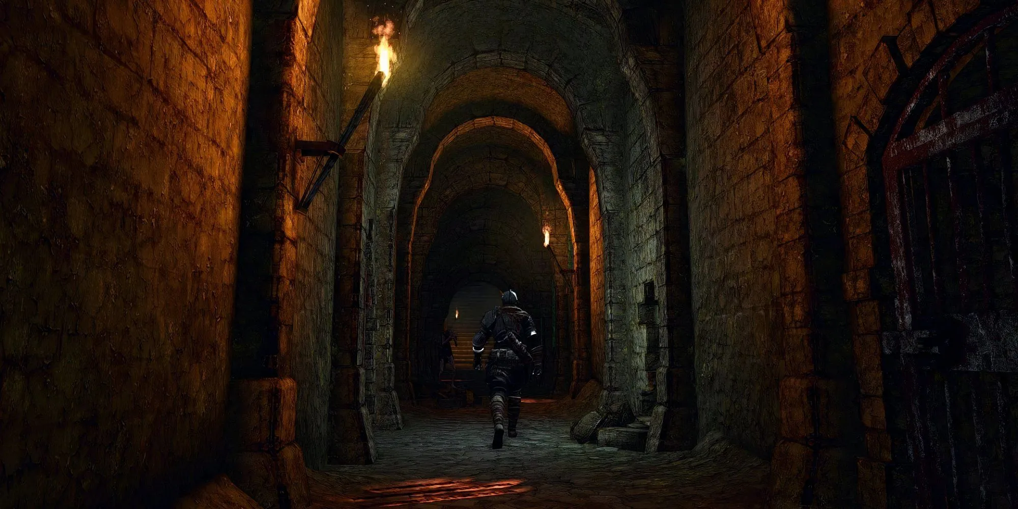 Nhân vật đối mặt với Asylum Demon khổng lồ trong khu vực Undead Asylum của Dark Souls 1