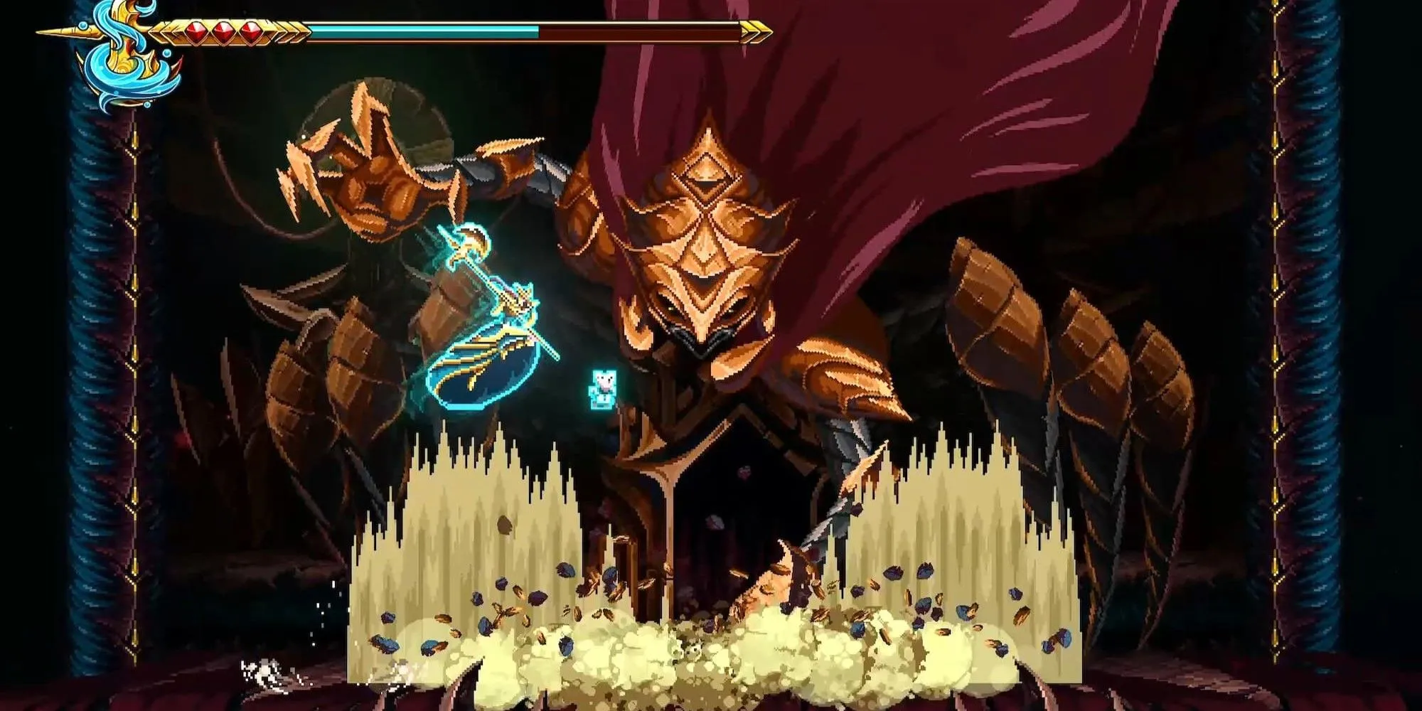 Nhân vật Europa chiến đấu với quái vật trong game Souls-lite 9 Years of Shadows
