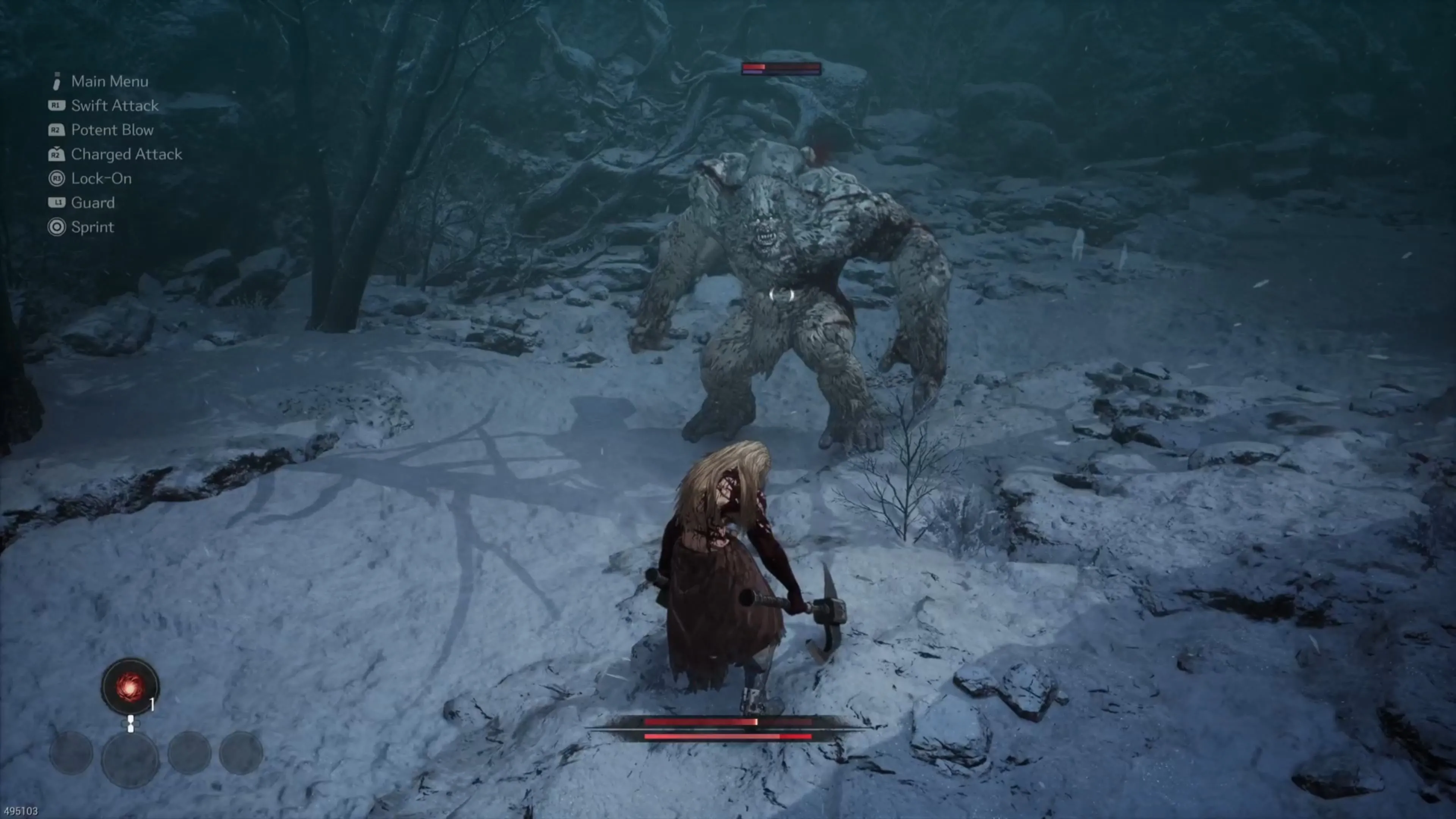 Nhân vật Khazan kiệt sức sau khi cạn thể lực trong The First Berserker Khazan