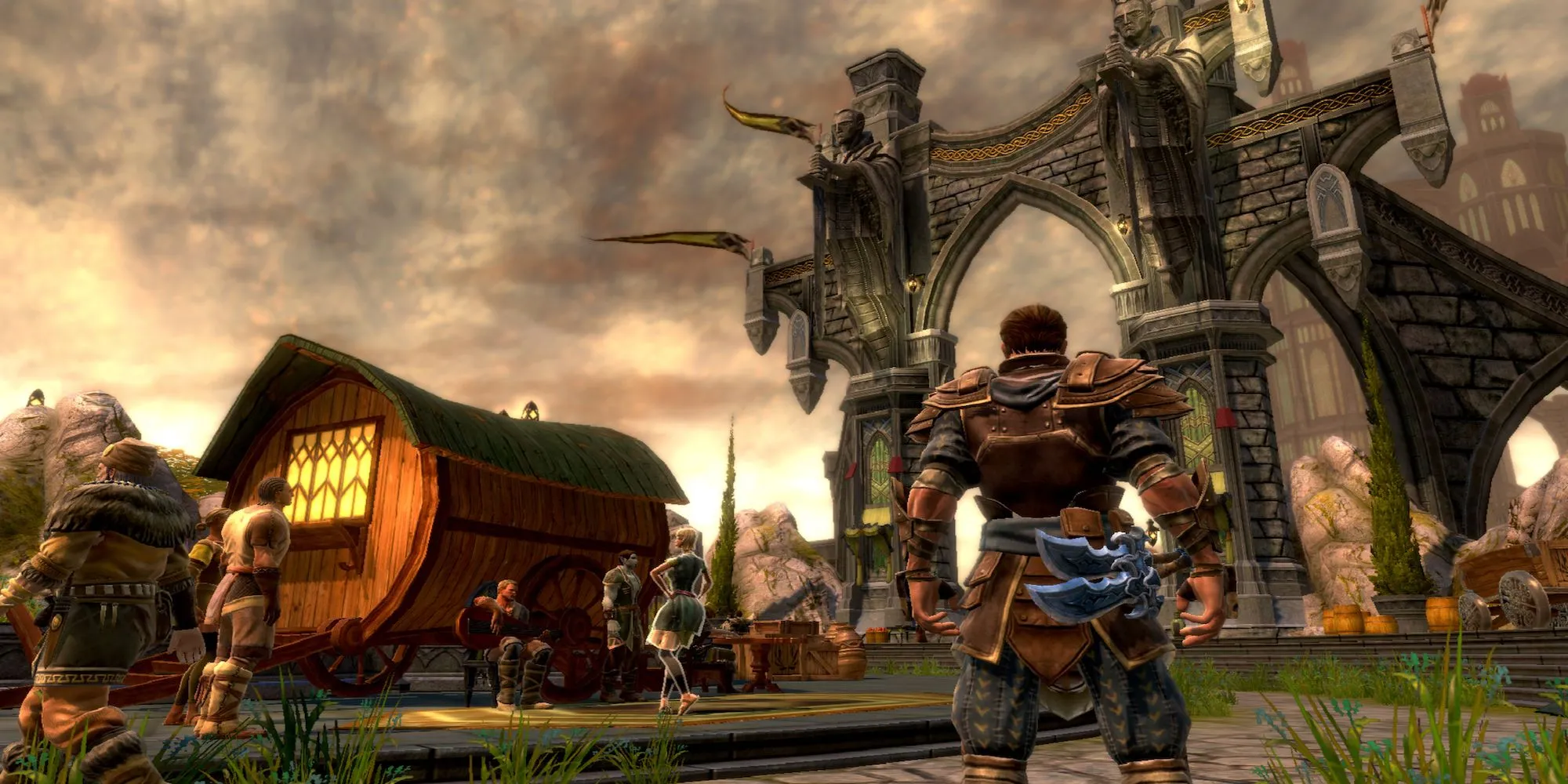 Nhân vật pháp sư trong Kingdoms of Amalur: Reckoning đang thi triển phép thuật mạnh mẽ