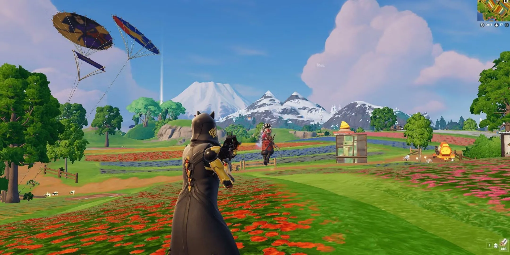 Nhân vật Shogun X trong Fortnite di chuyển trong thế giới game đầy màu sắc