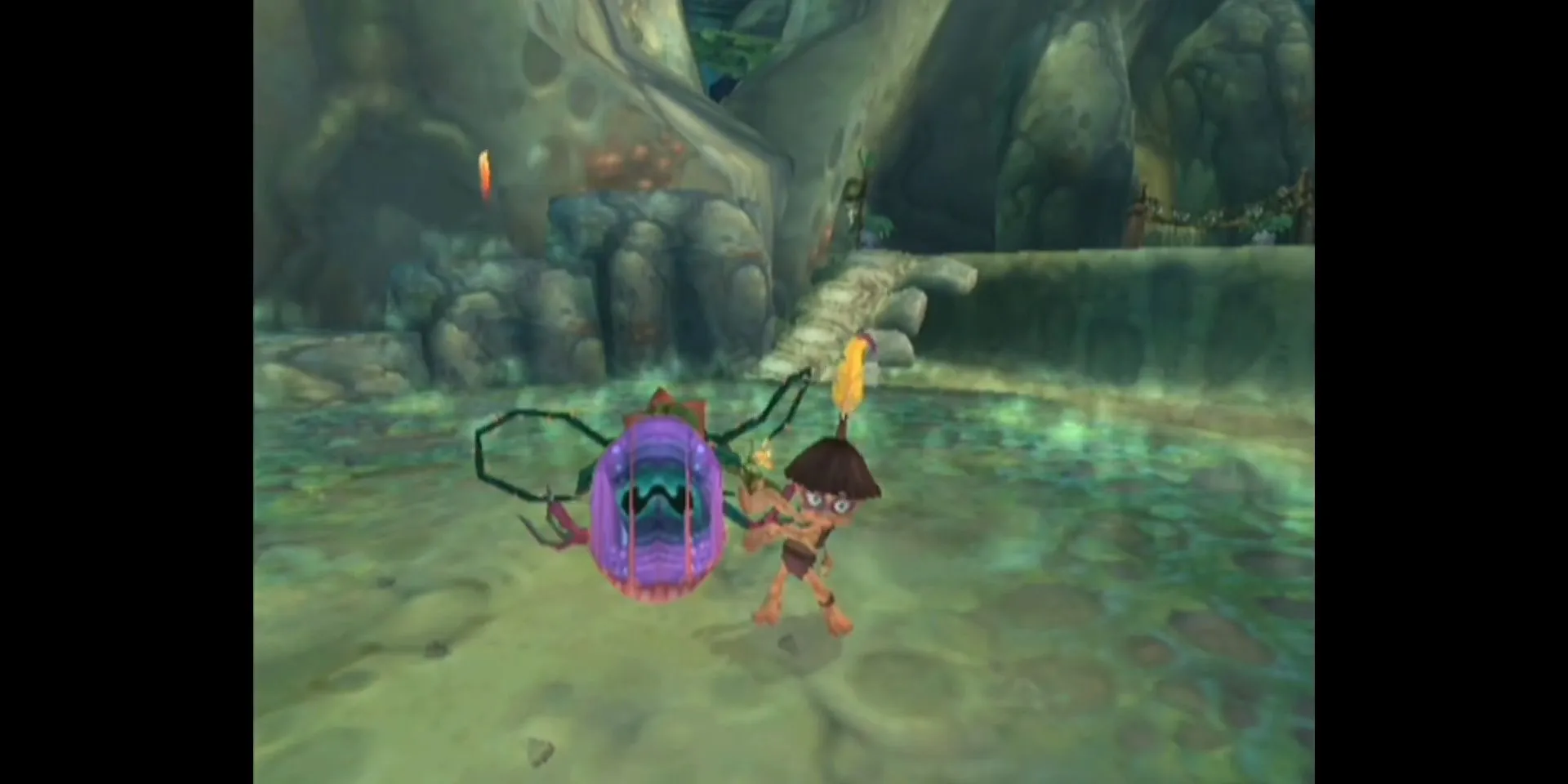 Nhân vật Tak nhận một vật phẩm trong game Tak and the Power of Juju