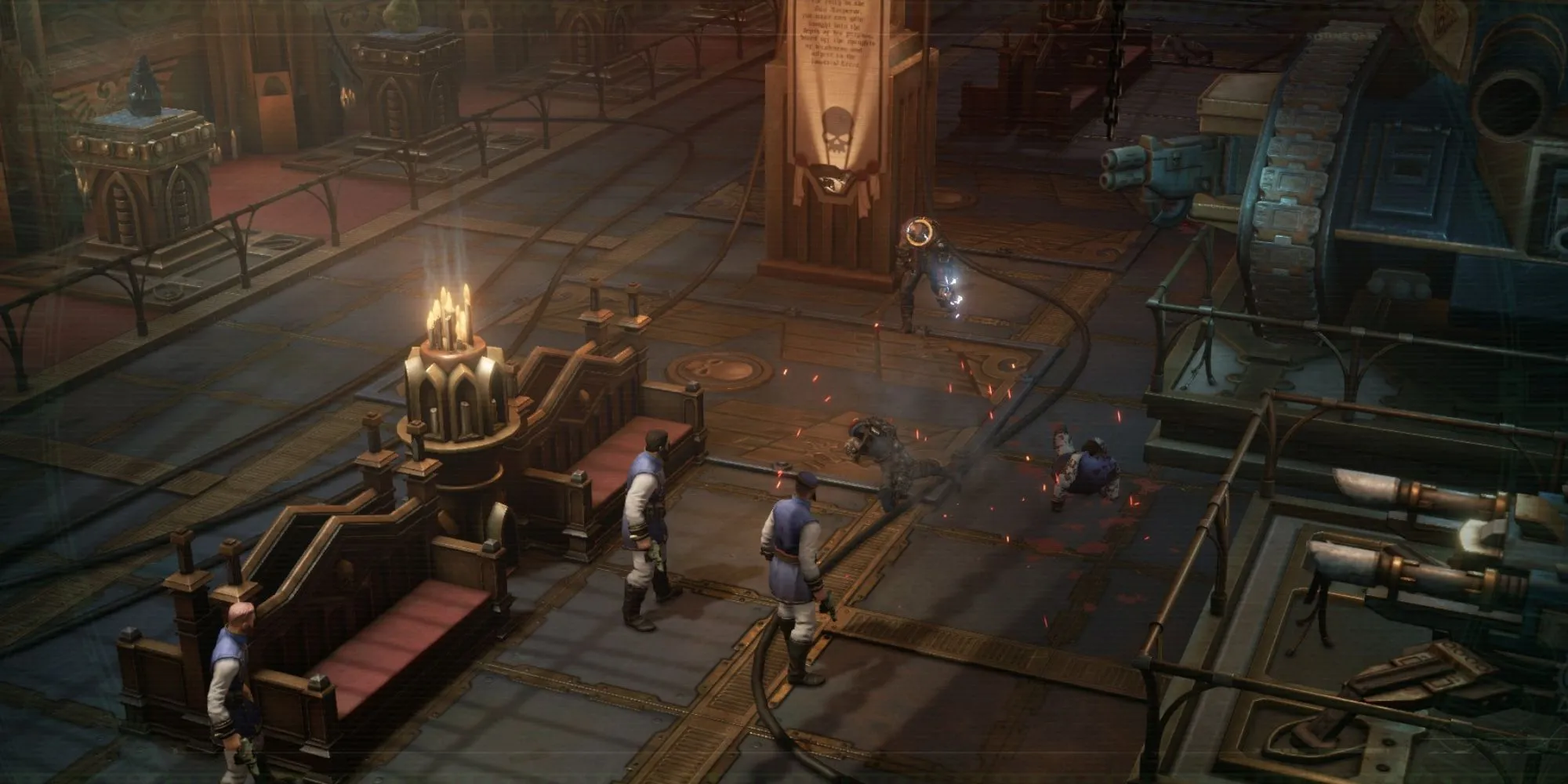 Nhân vật trong Warhammer 40k Rogue Trader chiêm ngưỡng không gian vũ trụ rộng lớn và bí ẩn.