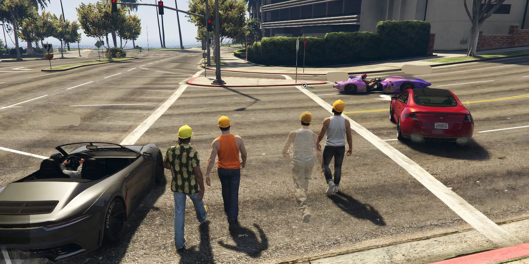 Những chiếc xe hơi bảo vệ người biểu tình trong GTA V Online bằng cách chặn các giao lộ.