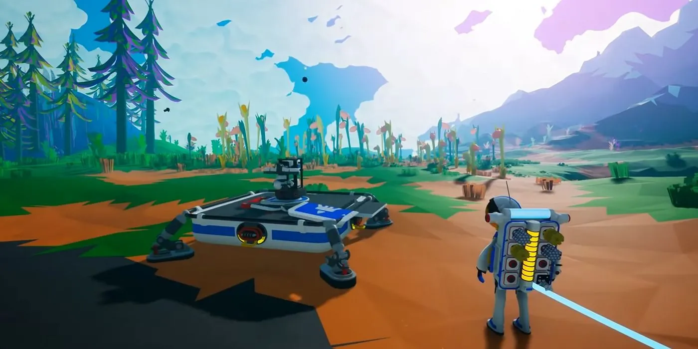 Phi hành gia Astroneer khám phá hành tinh lạ và thu thập tài nguyên để xây dựng căn cứ co-op