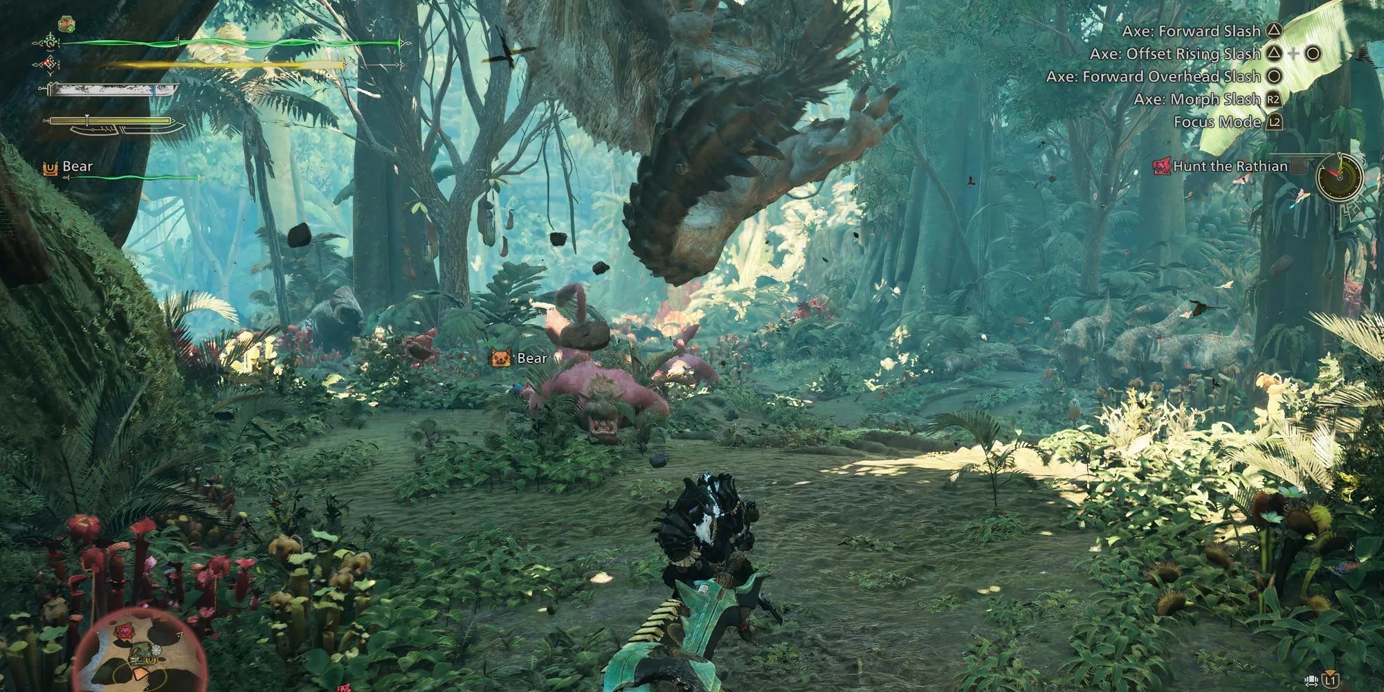 Rathian thực hiện đòn tấn công đuôi trong Monster Hunter Wilds