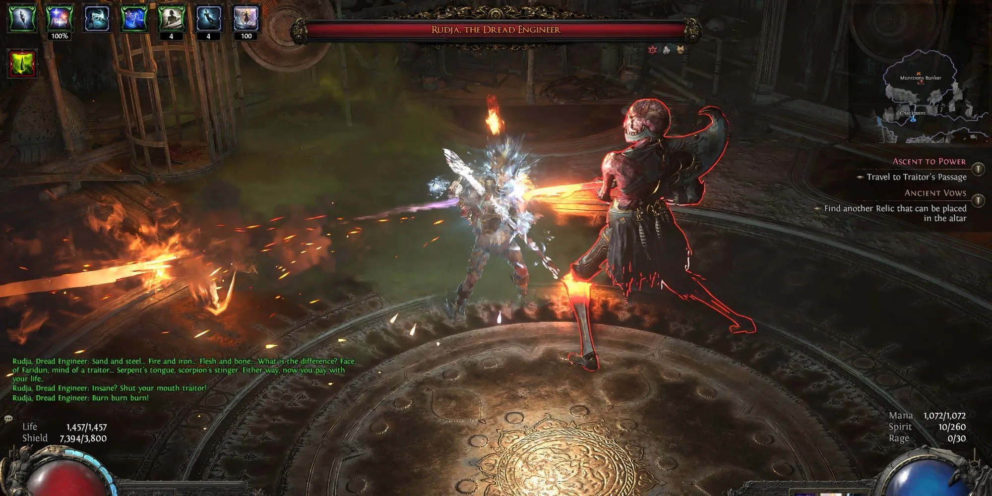 Rudja, The Dread Engineer trong Path of Exile II Act 2 chuẩn bị tấn công bằng vũ khí nổ