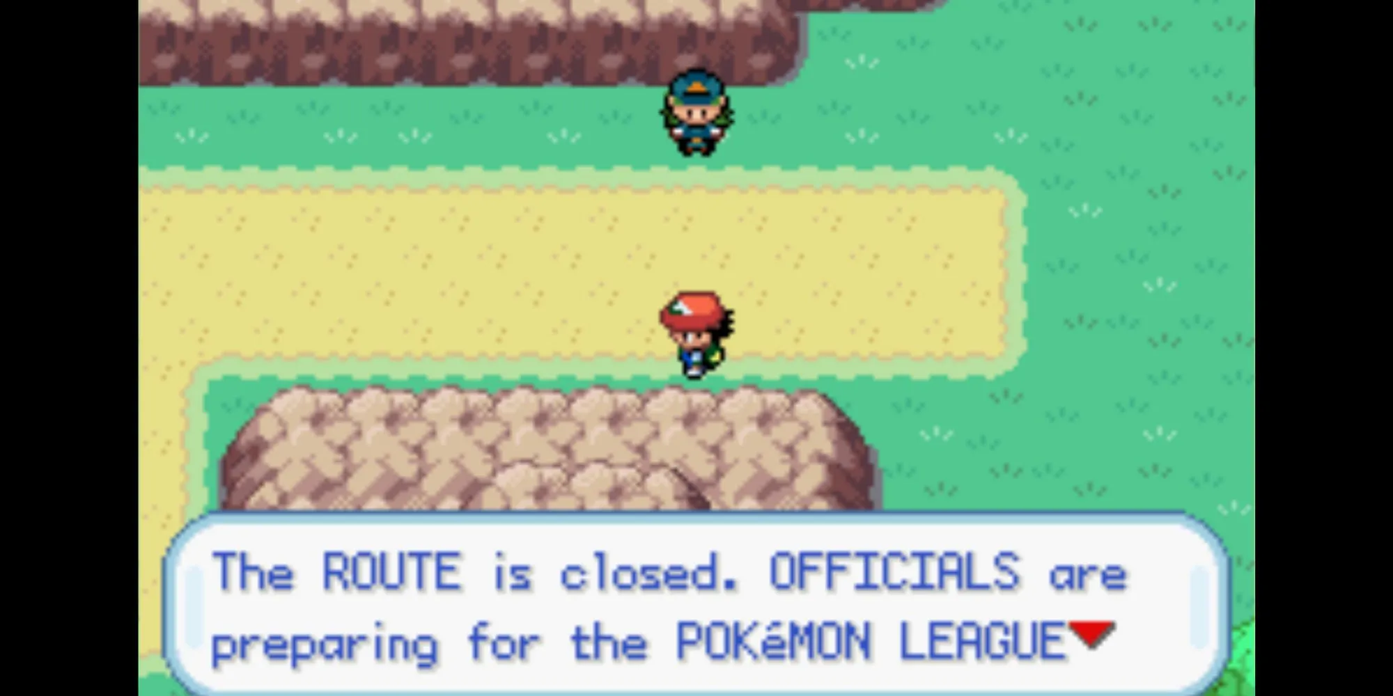 Sĩ quan Jenny chặn Ash tại Tuyến Đường 4, minh họa cho lỗi game New Island trong Pokemon Ash Gray