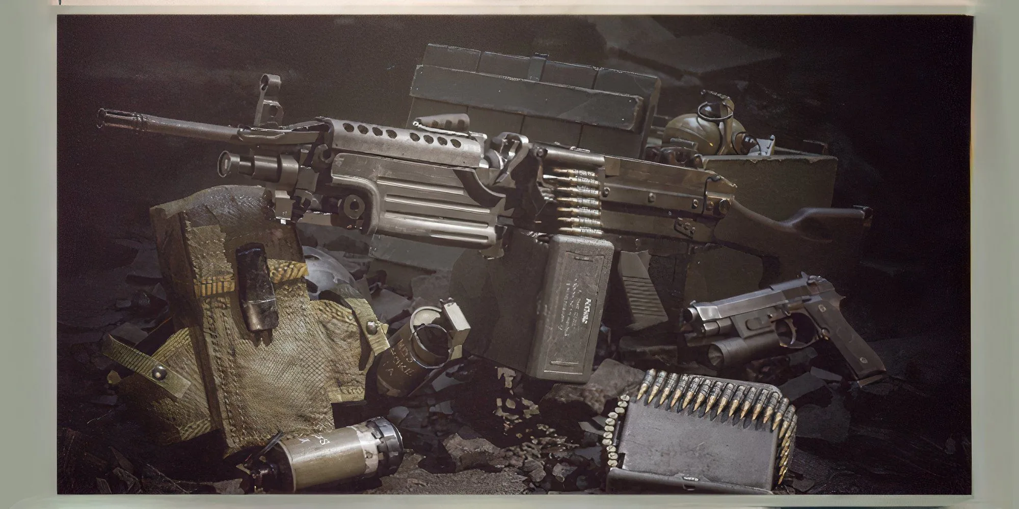 Súng máy hạng nhẹ M249 SAW với hộp đạn lớn trong Delta Force Black Hawk Down.