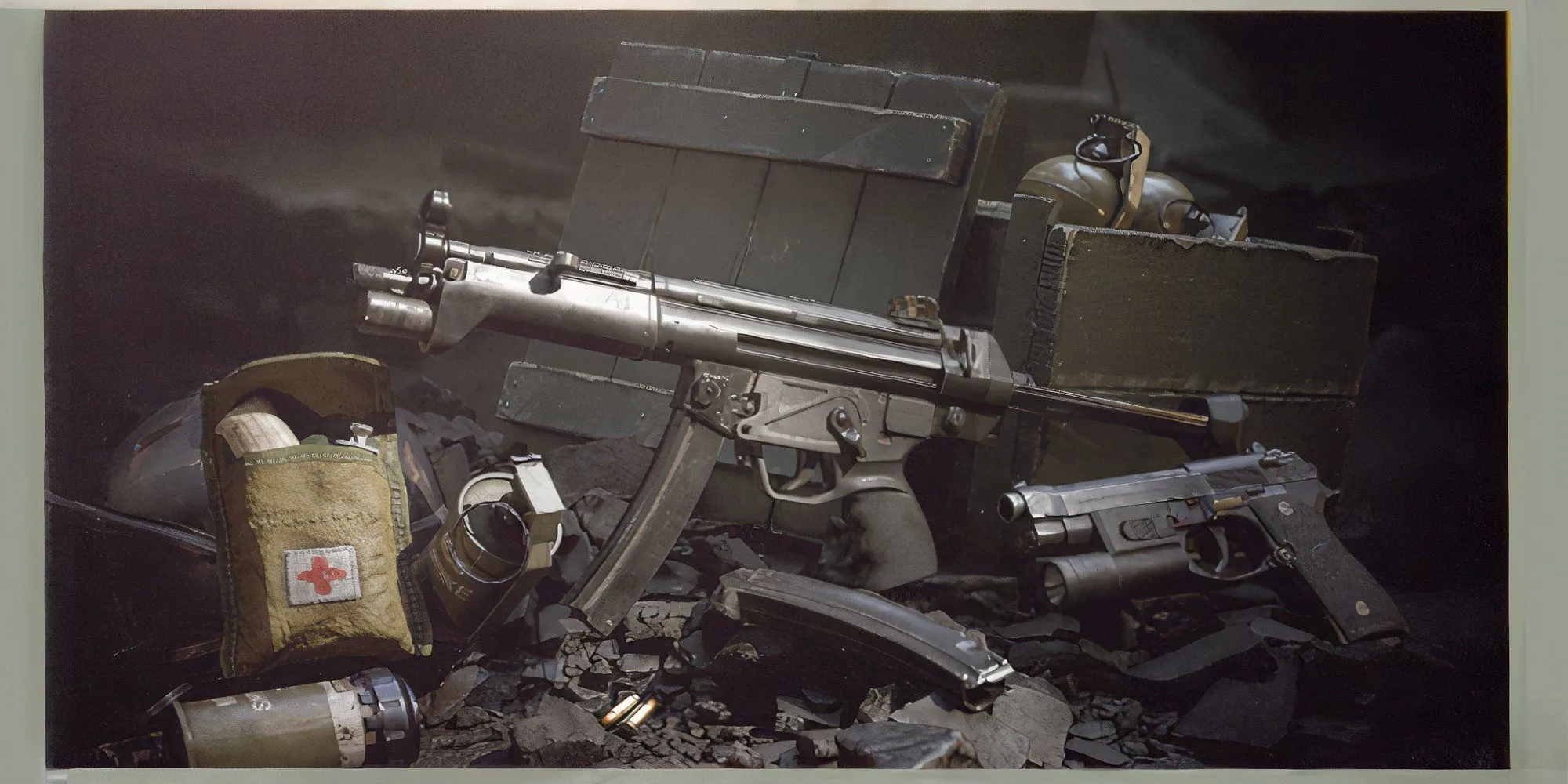 Súng tiểu liên HK MP5 với báng rút và đèn pin gắn dưới nòng trong Delta Force Black Hawk Down.