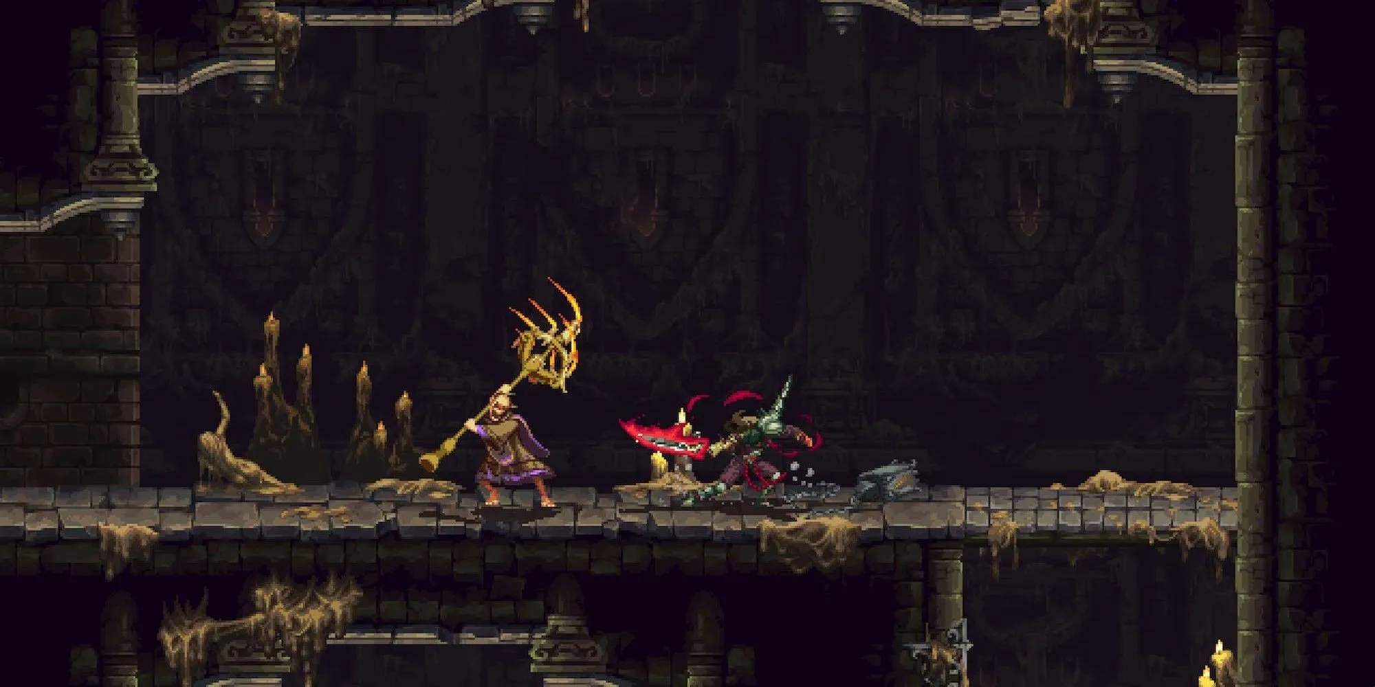 The Penitent One chiến đấu với kẻ thù trong game Souls-lite Blasphemous 2