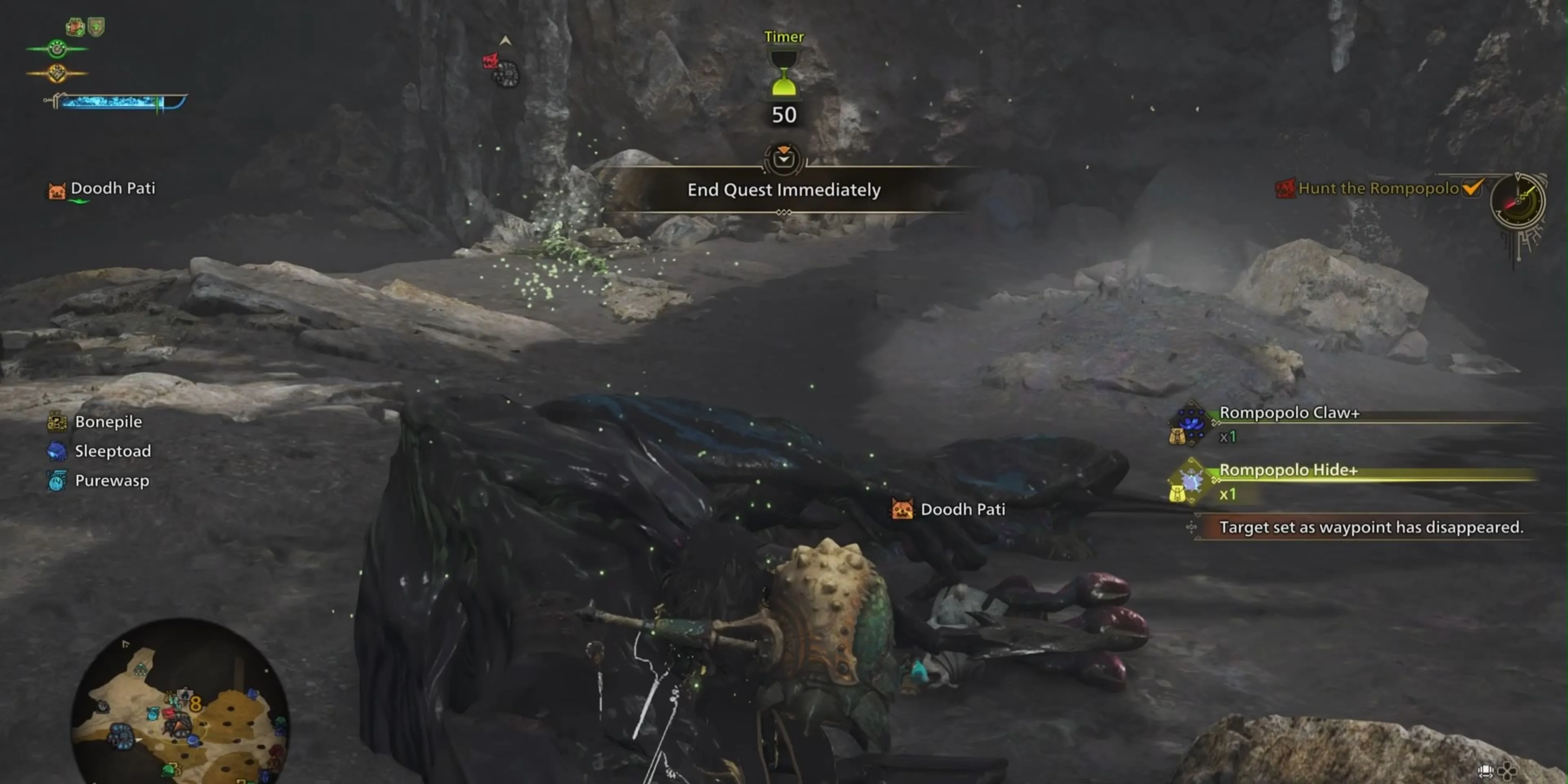 Thợ săn đang chiến đấu và hạ gục quái vật Rompopolo trong Monster Hunter Wilds