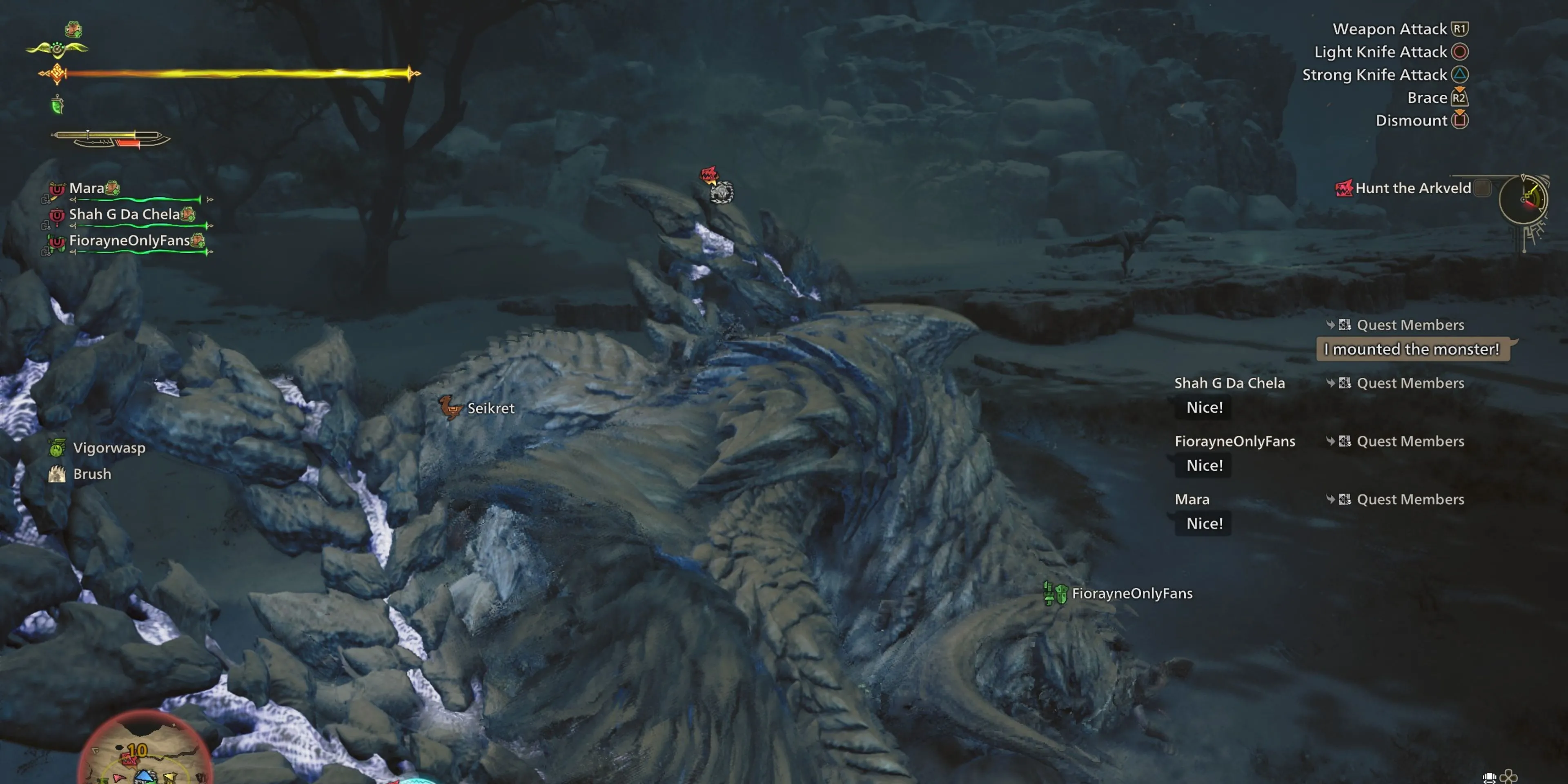 Cưỡi Quái Vật Monster Hunter Wilds: Hướng Dẫn Toàn Diện 1 Thợ săn đang cưỡi quái vật trong Monster Hunter Wilds cùng đồng đội