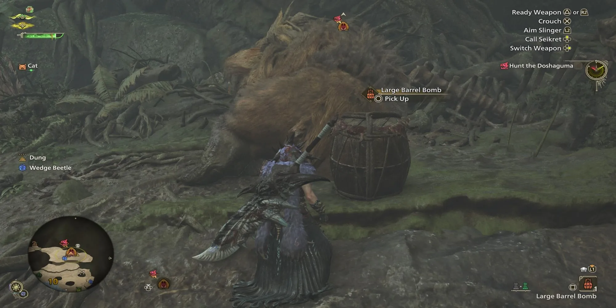 Thợ săn đặt bom quanh đầu quái vật đang ngủ trong Monster Hunter Wilds - một kỹ thuật sleep bombing hiệu quả.