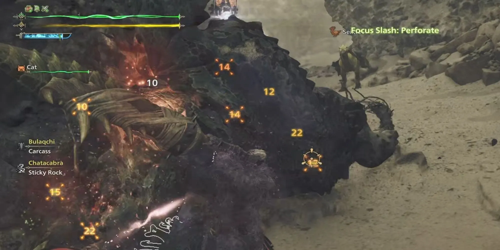 Thợ săn dùng Đại Kiếm thực hiện đòn tấn công gây hiệu ứng Wounding trong Monster Hunter Wilds