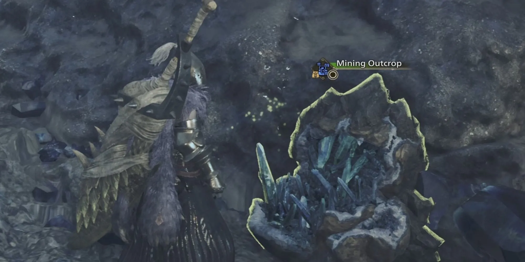Thợ săn Monster Hunter Wilds đang khai thác mỏ khoáng sản
