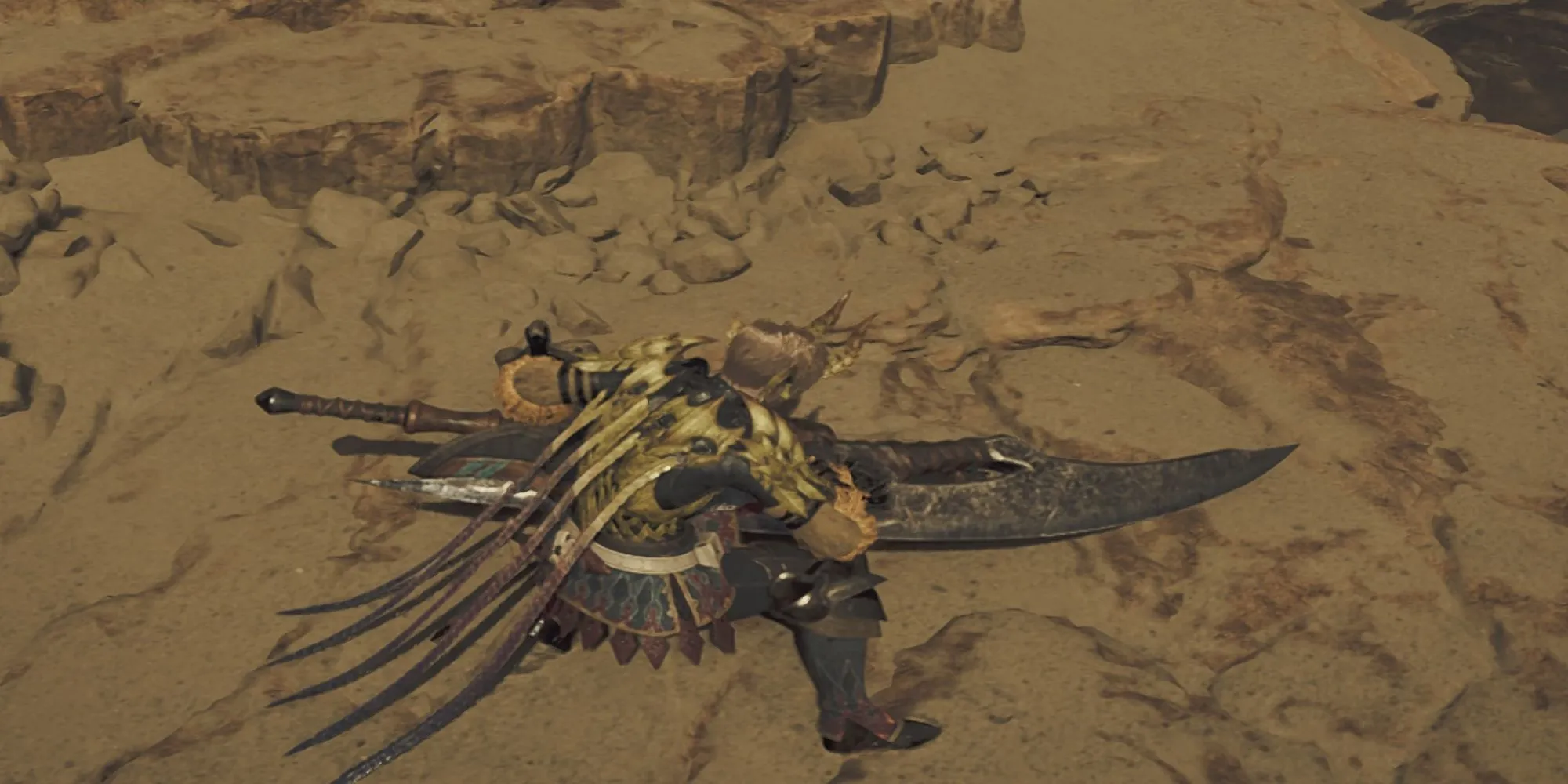 Thợ săn Monster Hunter Wilds đang mài vũ khí bằng đá mài giữa trận chiến