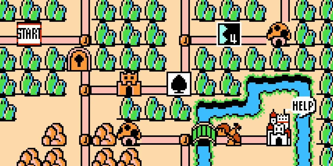 Toàn cảnh bản đồ thế giới trong game Super Mario Bros. 3.