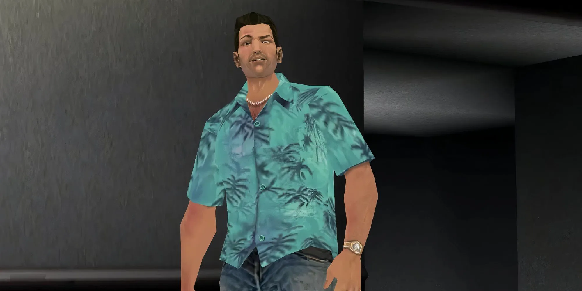 Tommy Vercetti trong game GTA Vice City đứng trong một căn phòng nội thất sang trọng