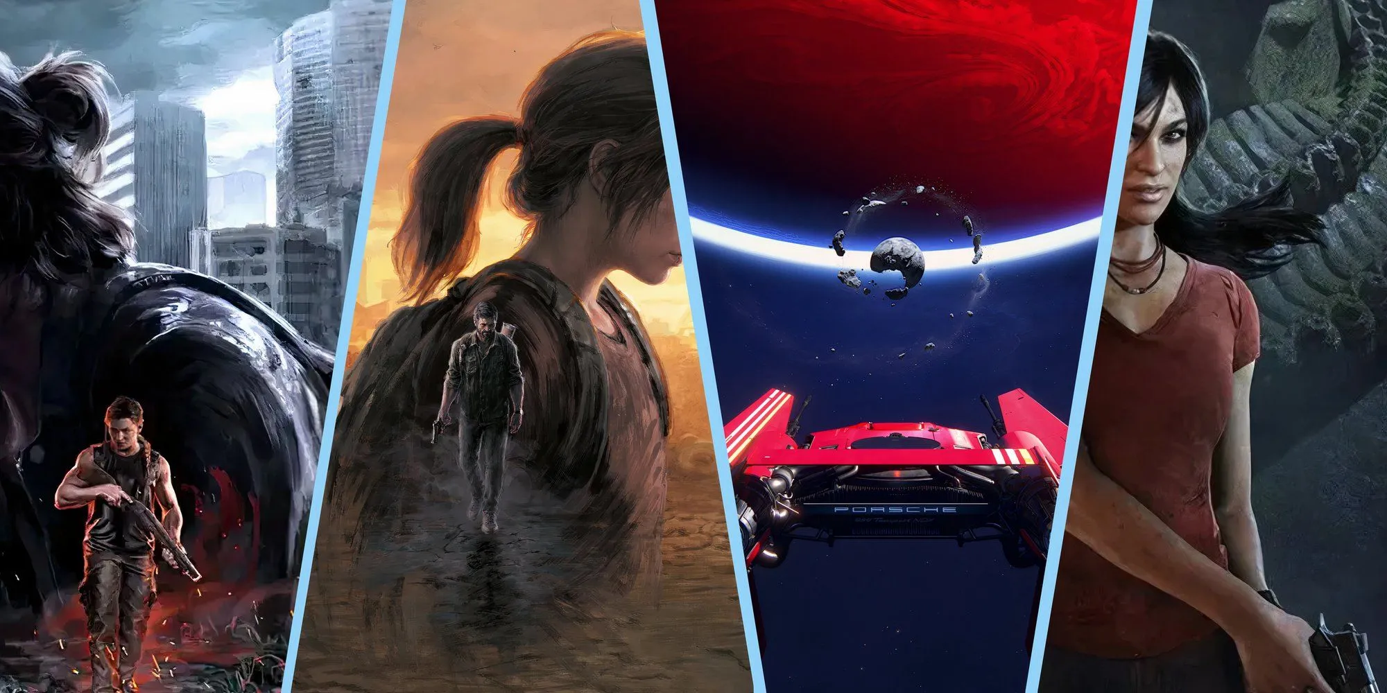 Tổng hợp key art các tựa game nổi tiếng của Naughty Dog gồm The Last of Us, Intergalactic và Uncharted