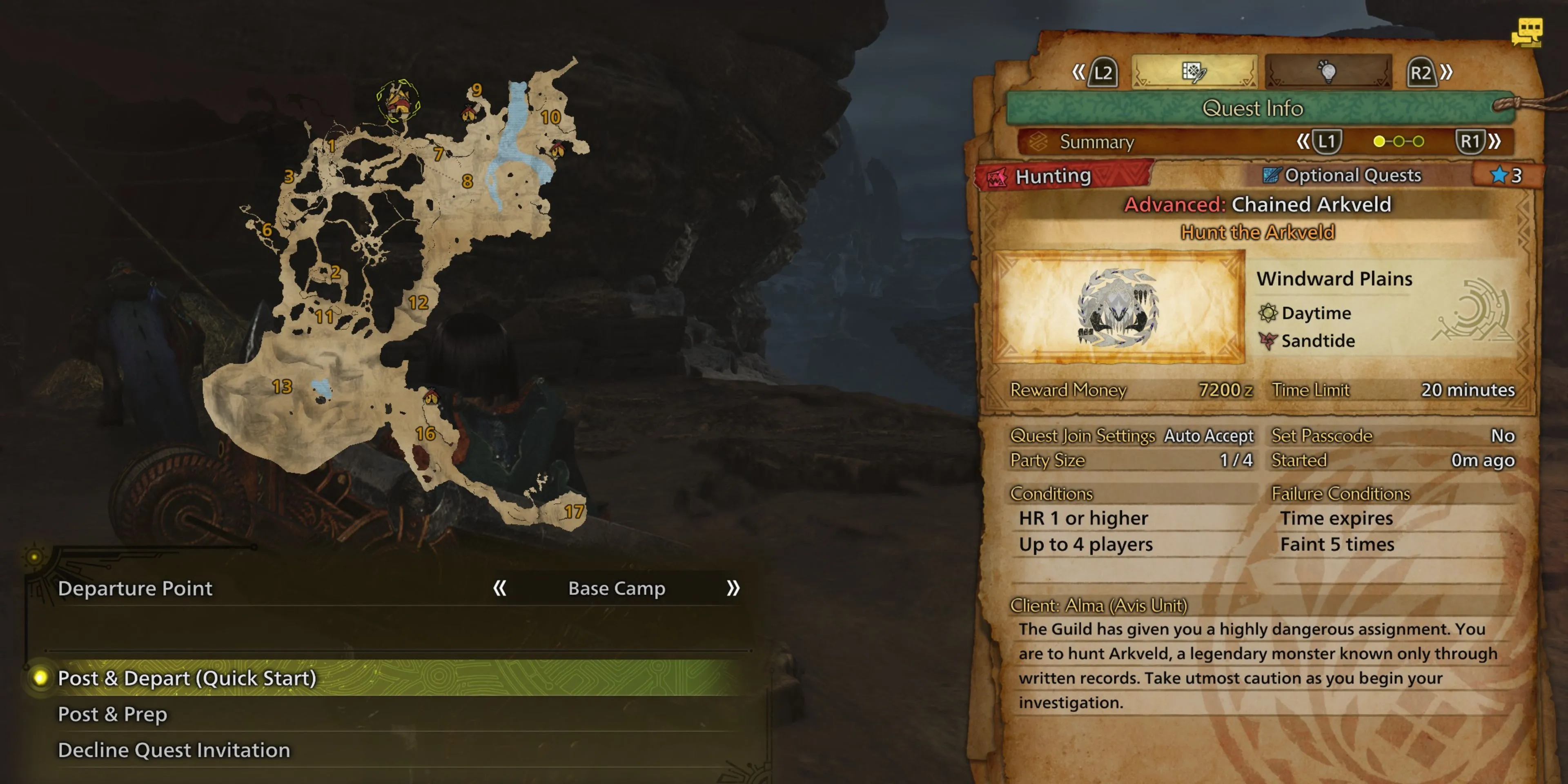 Tùy chọn đăng và khởi hành nhanh nhiệm vụ trong Monster Hunter Wilds