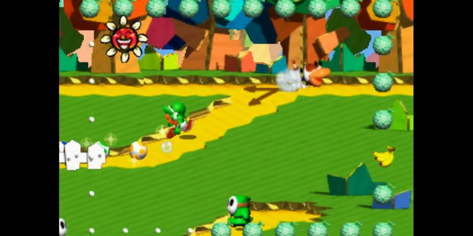 Yoshi chạy trên đồi trong game Yoshi's Story N64