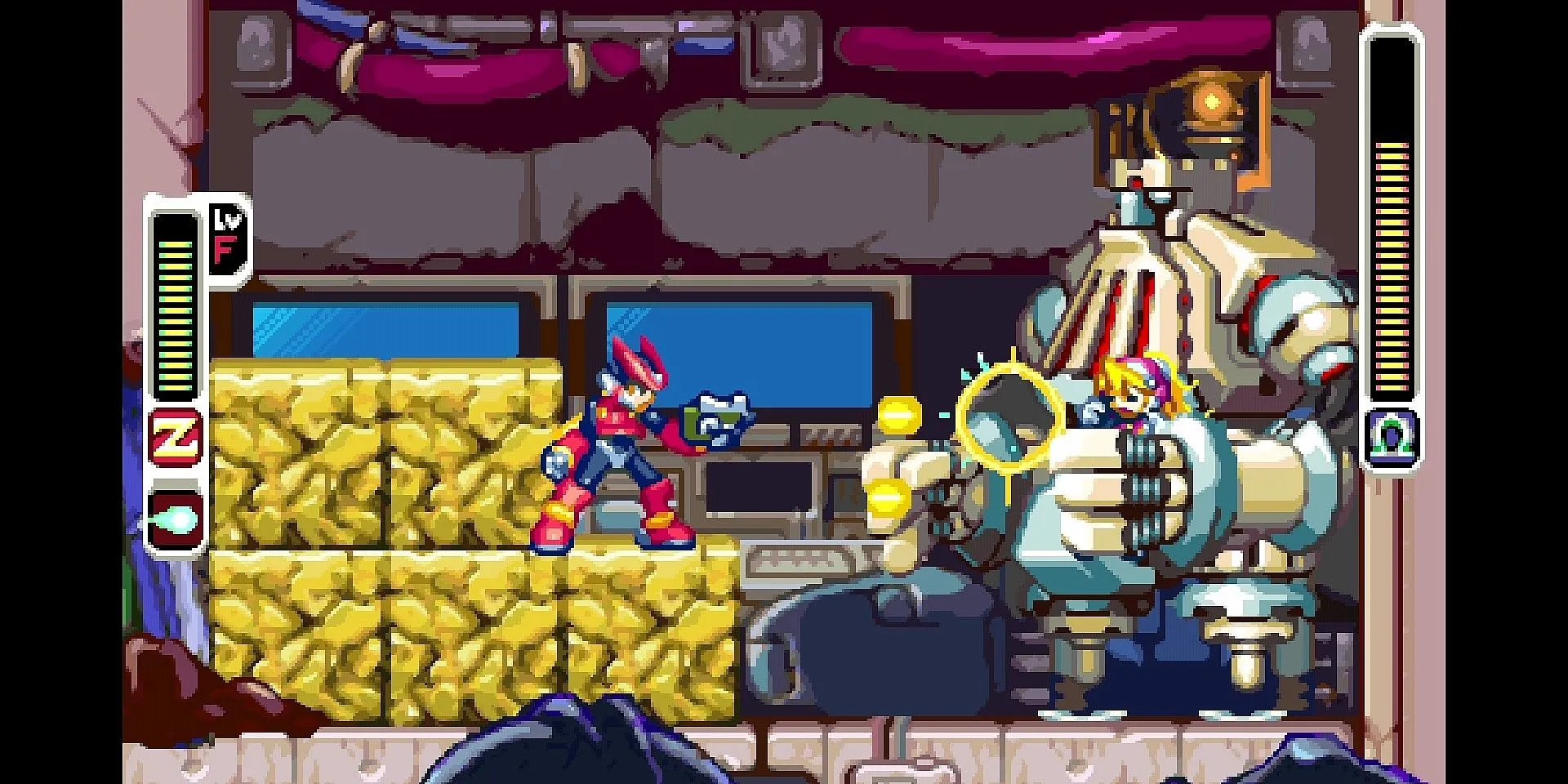 Zero chiến đấu với Golem trong Mega Man Zero GBA