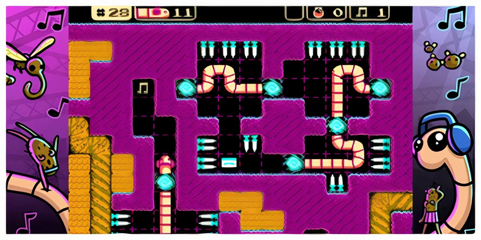 Ảnh chụp màn hình game Parasite Pack, thể hiện đồ họa pixel đầy màu sắc của hai minigame