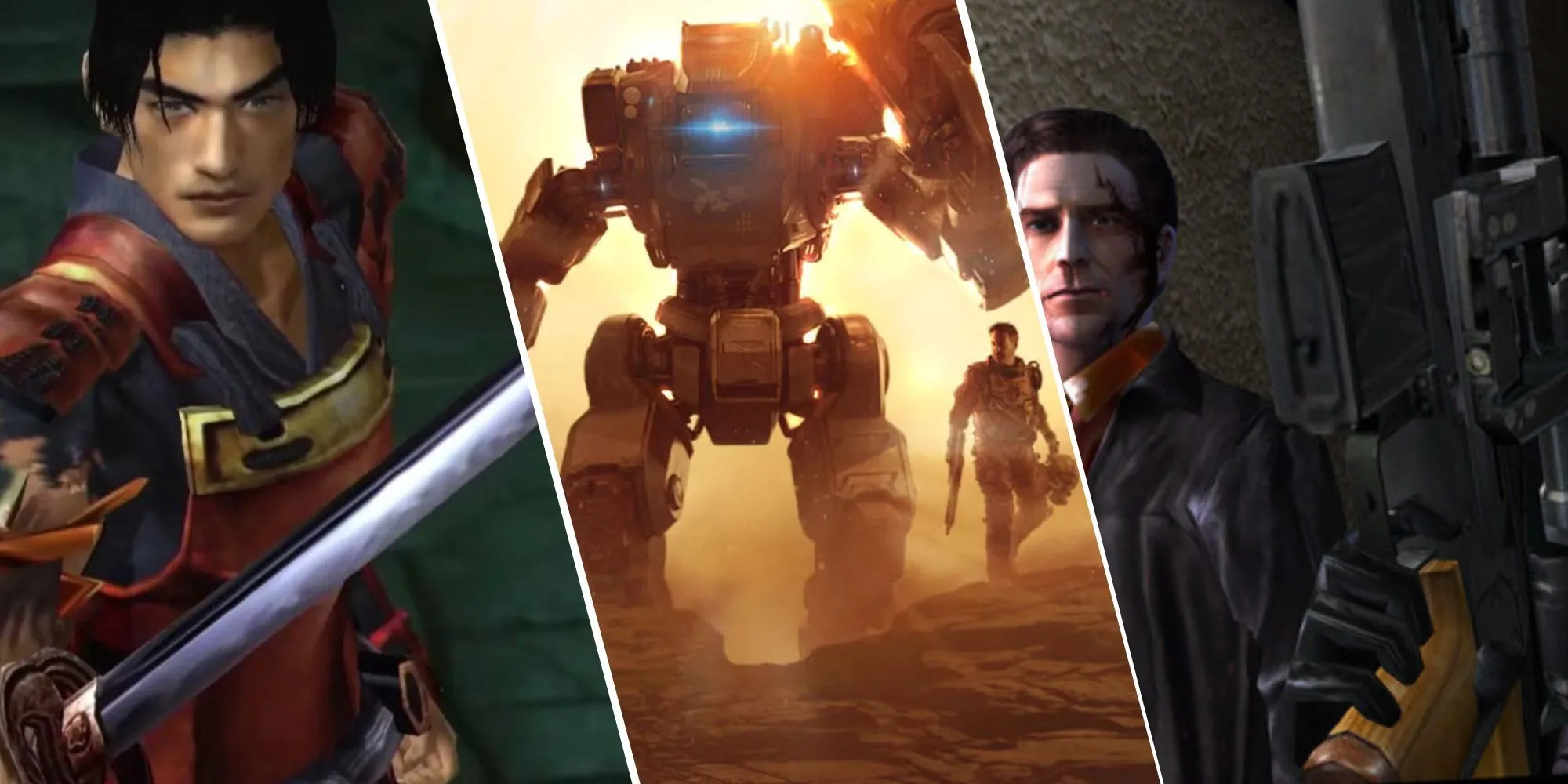 Ảnh ghép ba game Onimusha, Titanfall 2 và Max Payne 2