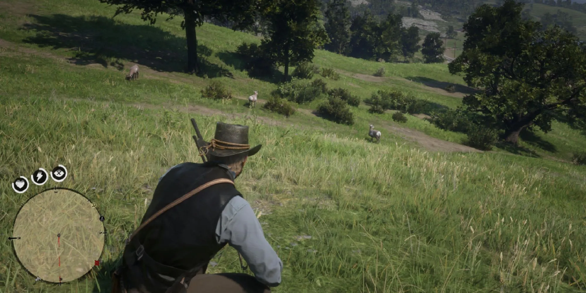 Arthur Morgan săn bắn trong thế giới mở rộng lớn của game cao bồi Red Dead Redemption 2