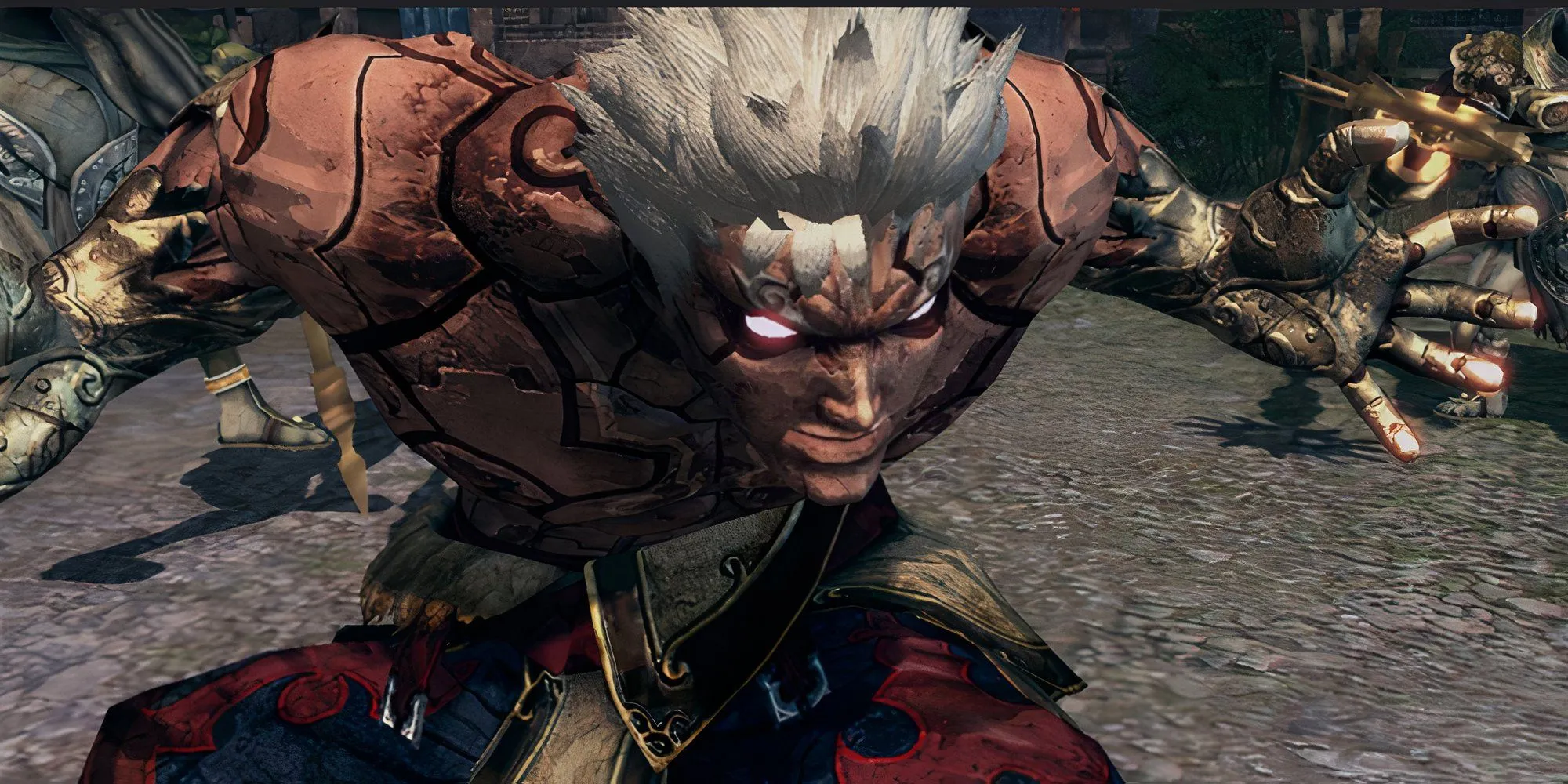 Asura, nhân vật chính, đang chuẩn bị tấn công trong game Asura's Wrath