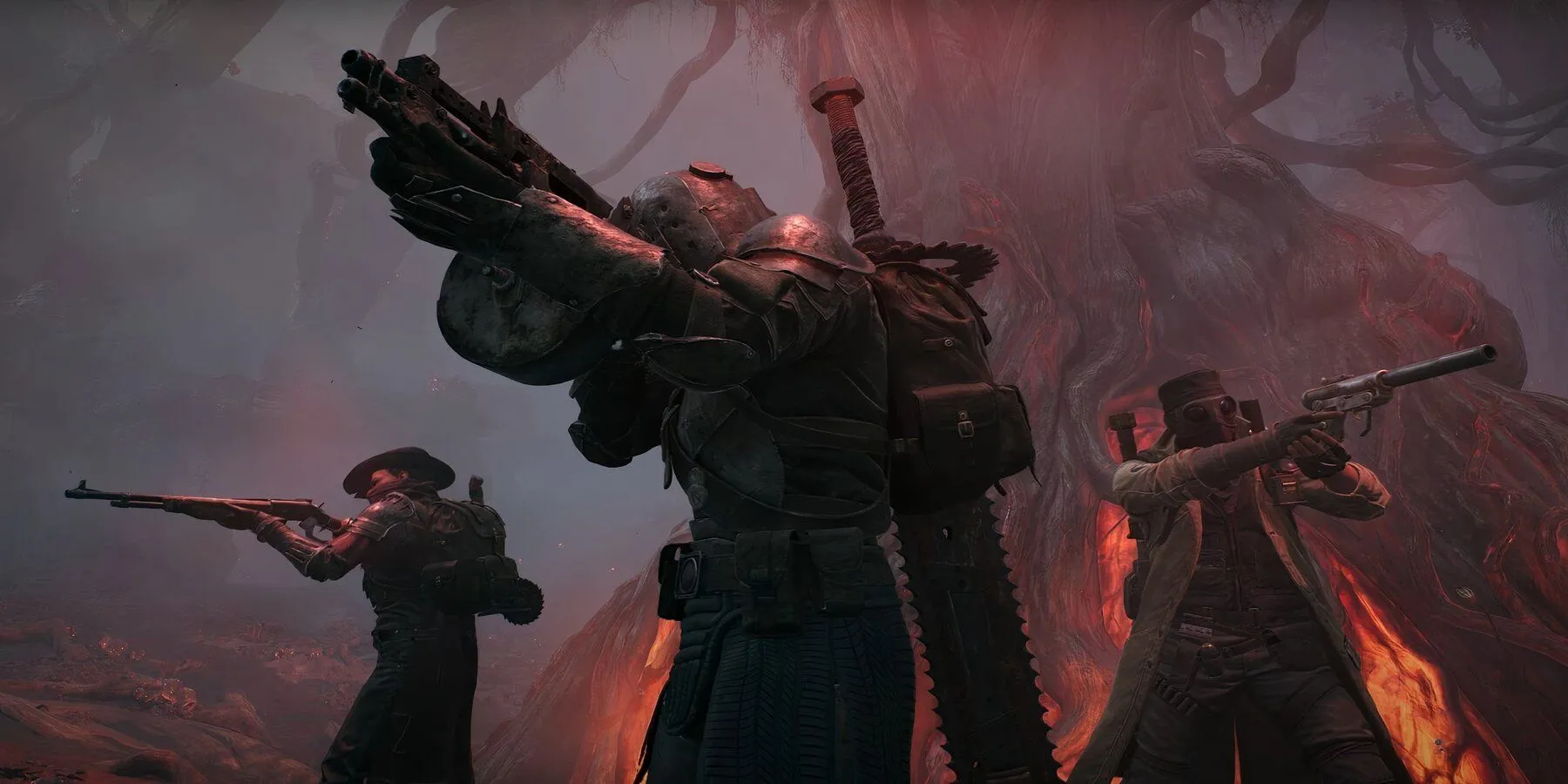Ba nhân vật trong ảnh gameplay co-op của Remnant 2, tựa game Souls-like kết hợp yếu tố bắn súng và thế giới ngẫu nhiên