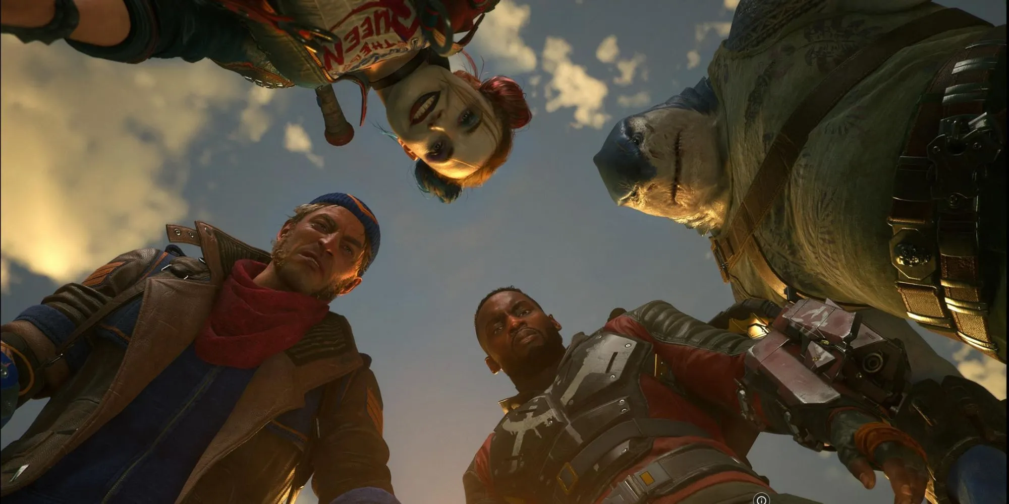 Bốn nhân vật chính trong Suicide Squad: Kill the Justice League nhìn xuống bạn
