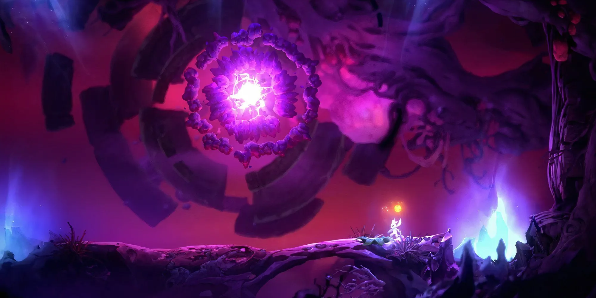 Boss Willow Stone phía trên Ori trong Ori And The Will Of The Wisps