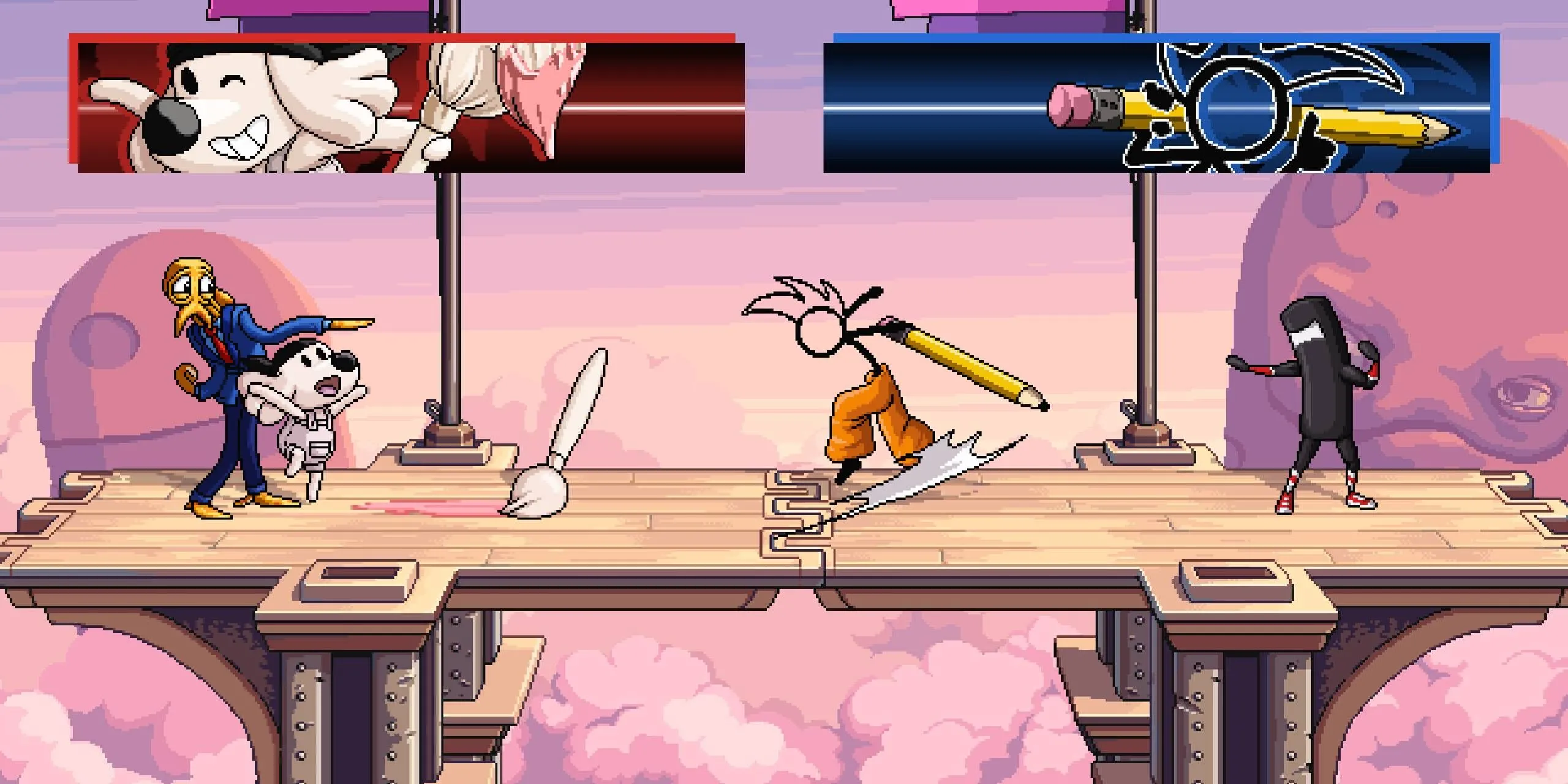 Các nhân vật chiến đấu trong Fraymakers, bao gồm Octodad và nhân vật Fancy Pants