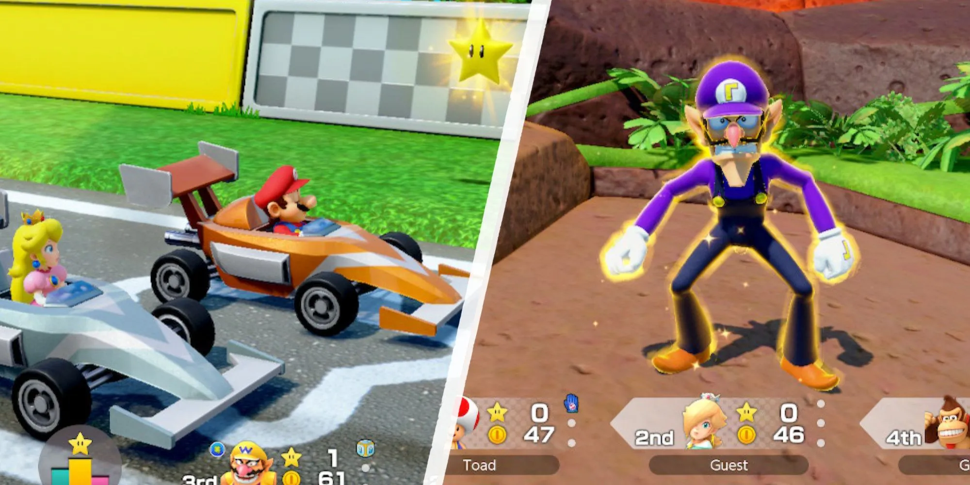 Các nhân vật Peach và Waluigi trong Super Mario Party Jamboree