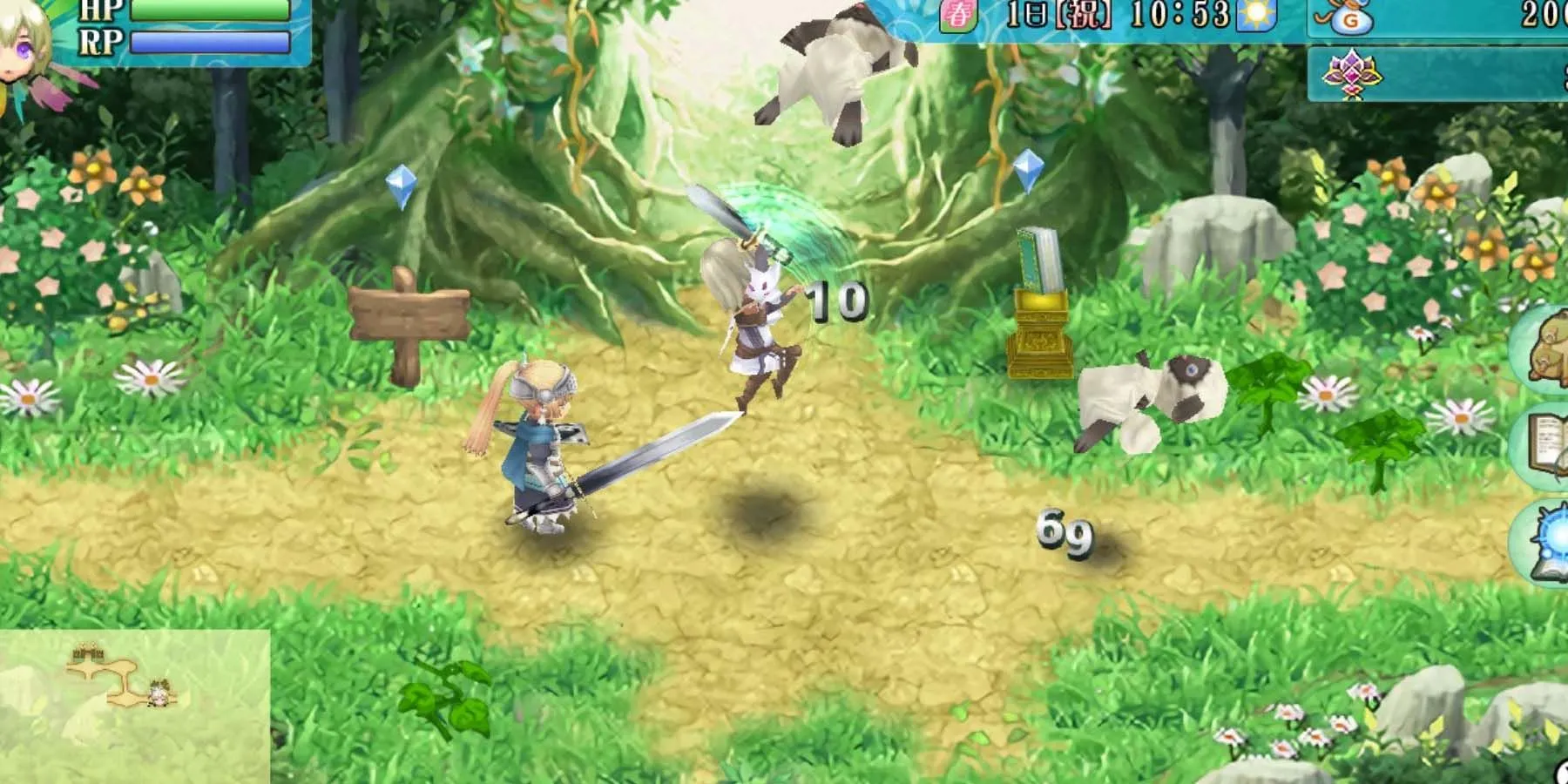Cảnh chiến đấu trong hầm ngục của game Rune Factory 4 Special