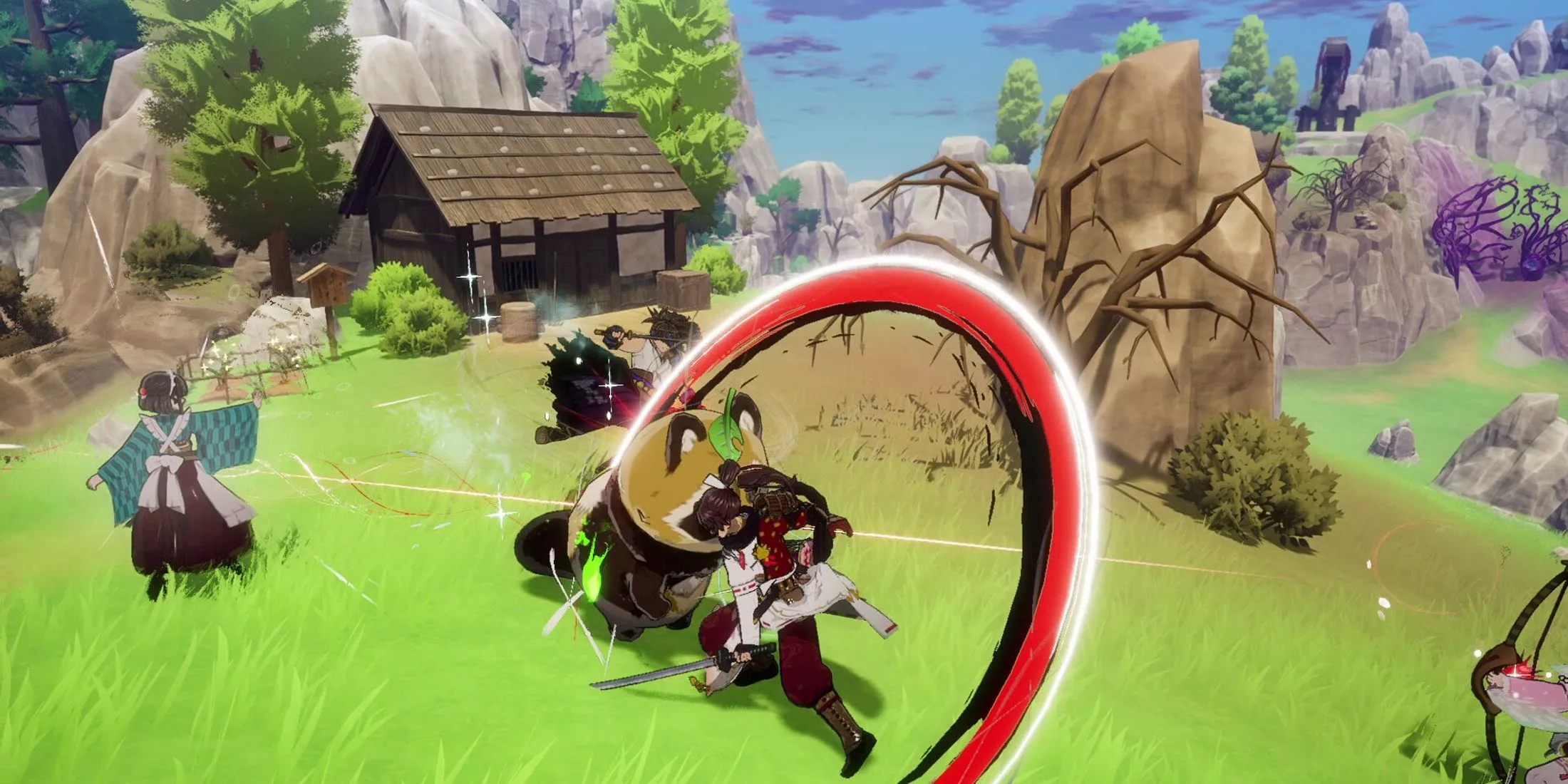 Cảnh chiến đấu và khám phá môi trường trong Rune Factory: Guardians Of Azuma.