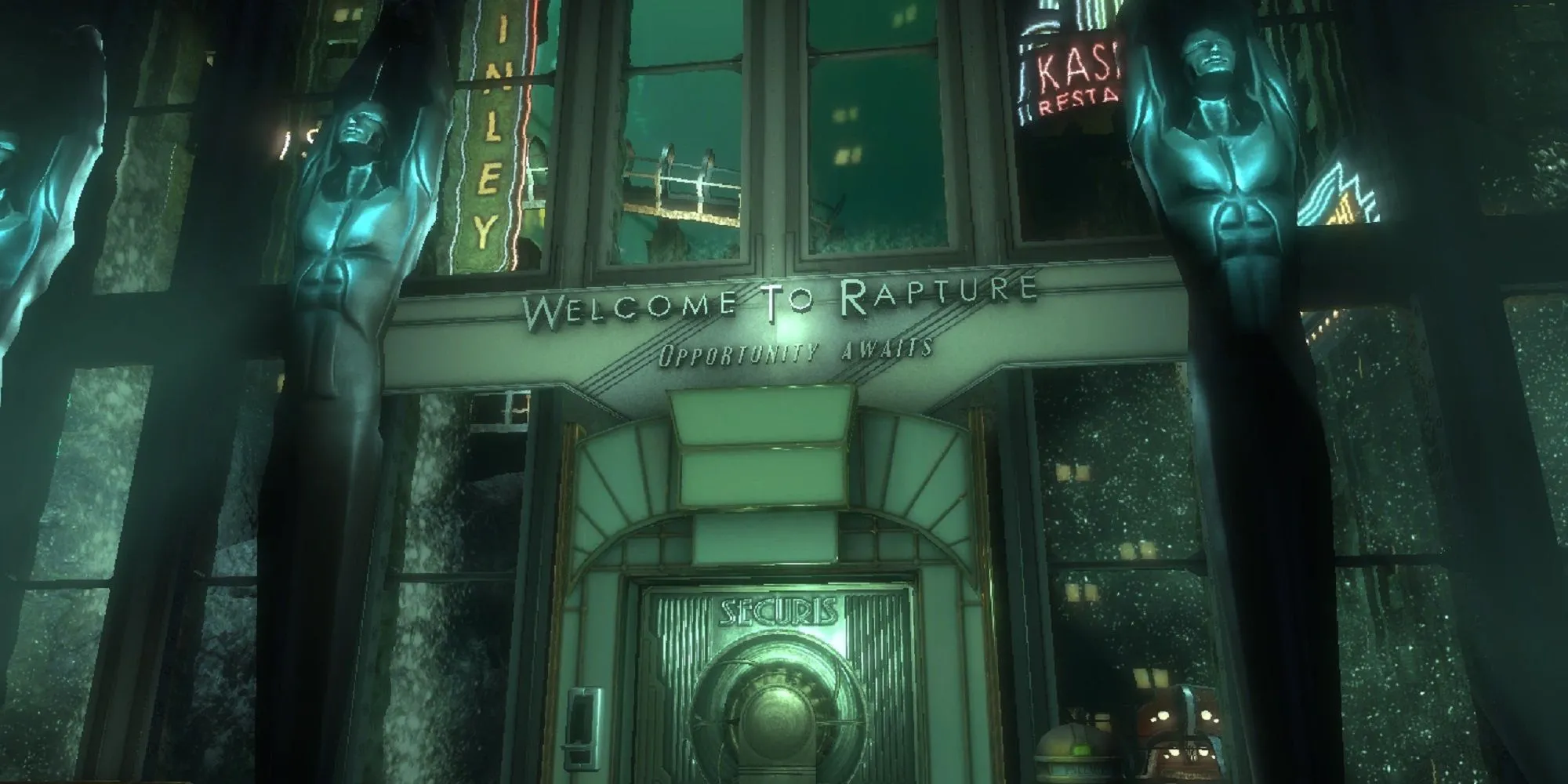 Cánh cửa dẫn vào thành phố dưới biển Rapture trong game FPS BioShock