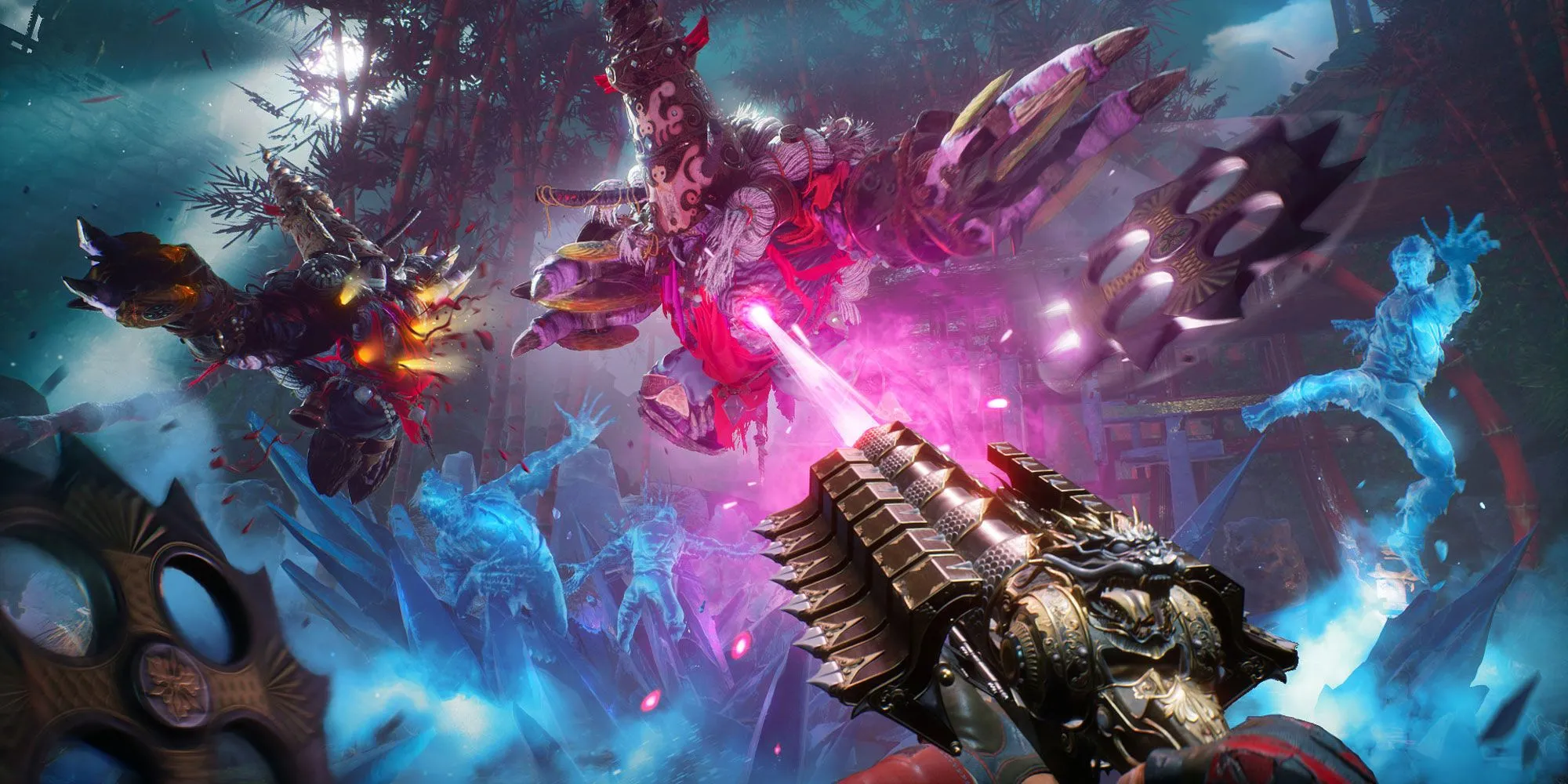 Cảnh hành động trong Shadow Warrior 3, một game bắn súng góc nhìn thứ nhất của Flying Wild Hog