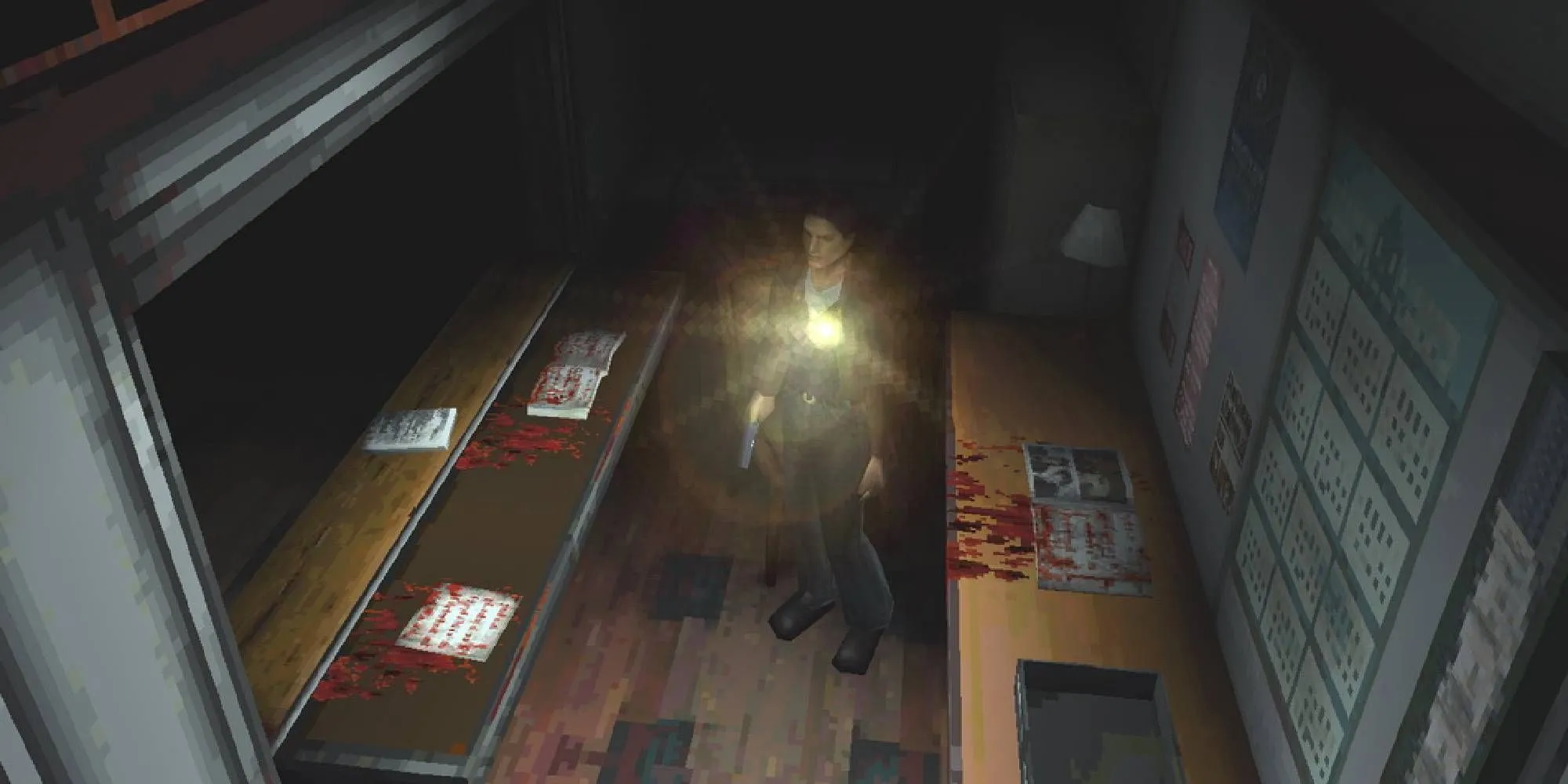 Cảnh hành lang bị biến dạng trong Midwich Elementary School, Silent Hill