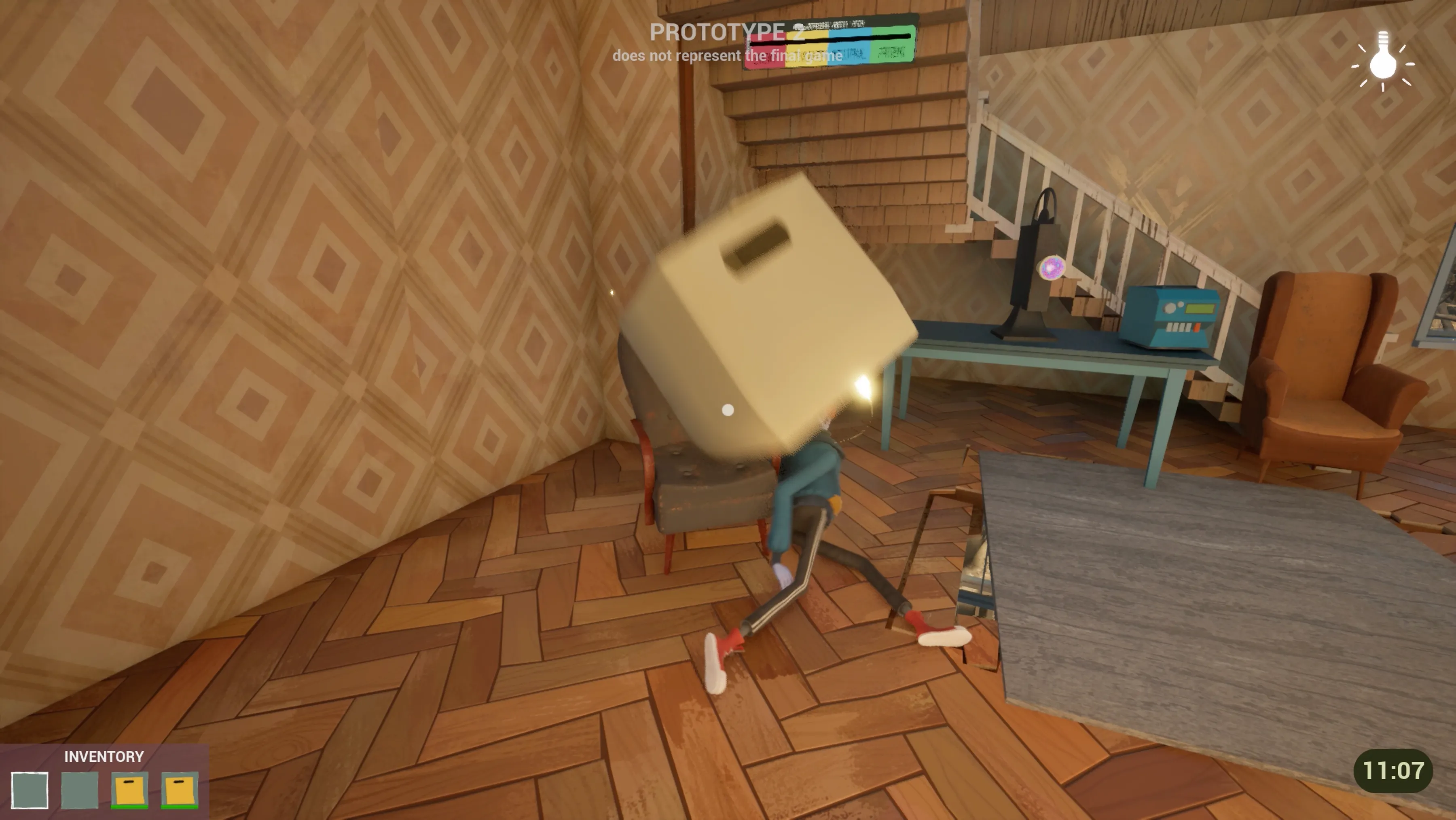 Cảnh khám phá các đồ vật và tương tác trong Hello Neighbor 3