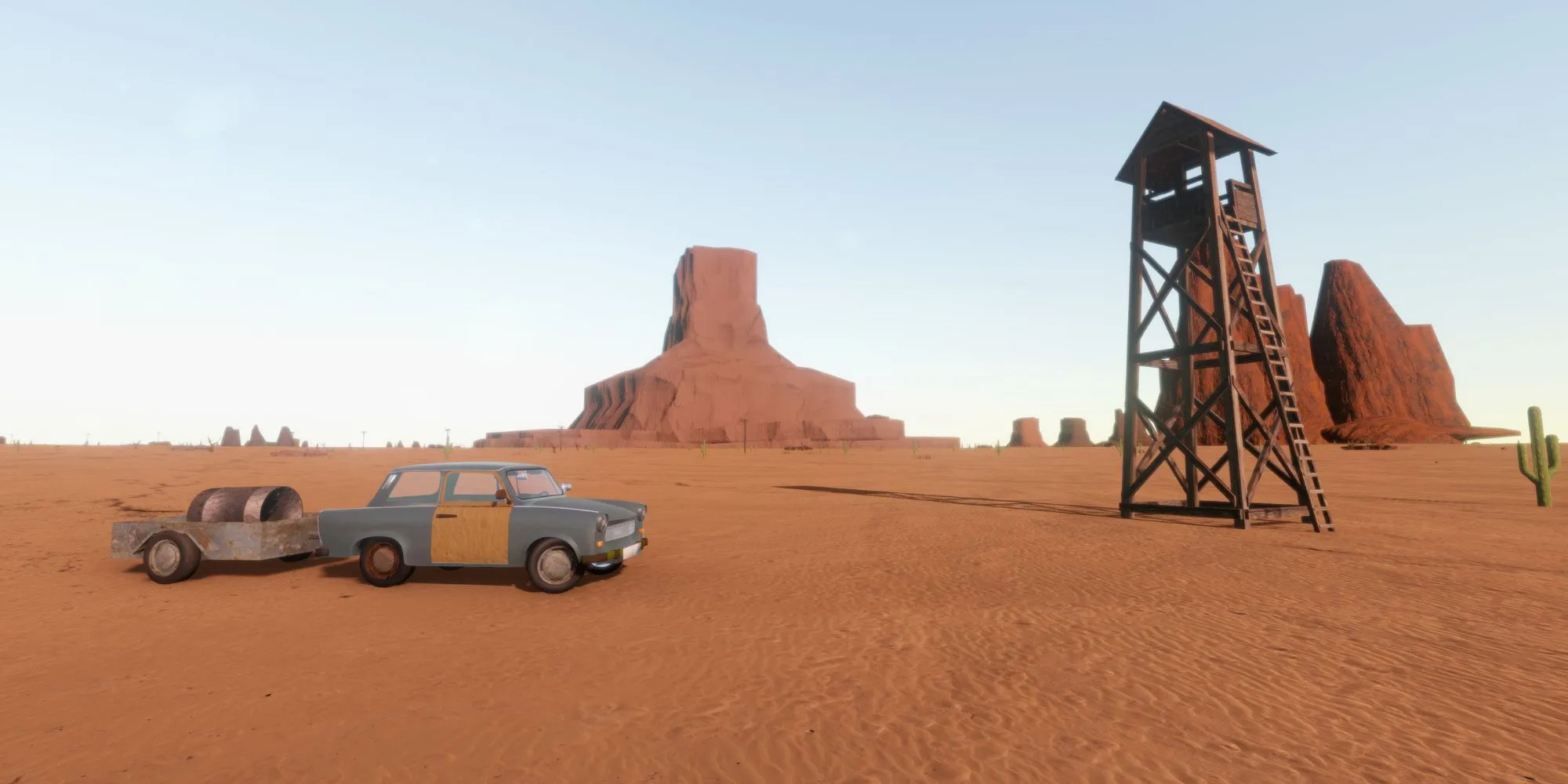 Cảnh quan sa mạc hoang vắng trong game The Long Drive, gợi ý không khí sinh tồn và khám phá khó khăn.