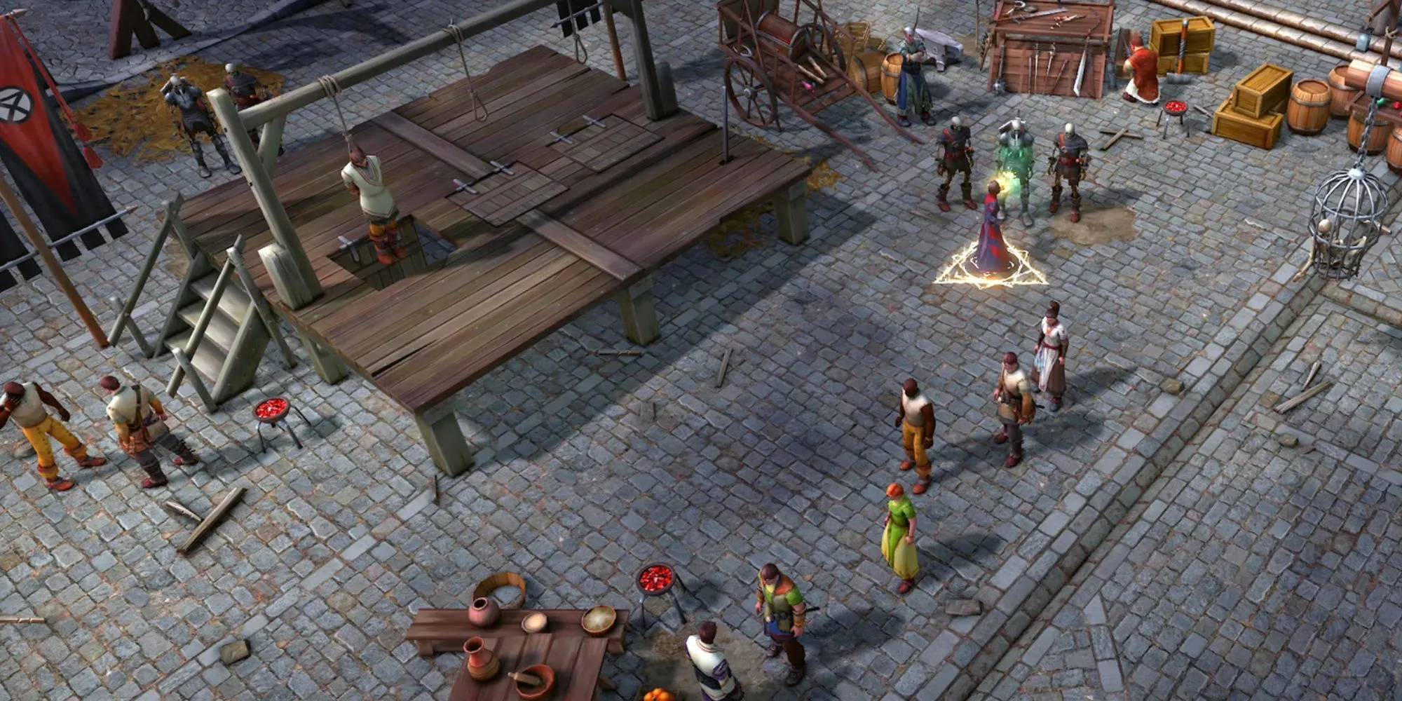 Cảnh thị trấn trong game Pathfinder Kingmaker, một CRPG sâu sắc của Owlcat Games