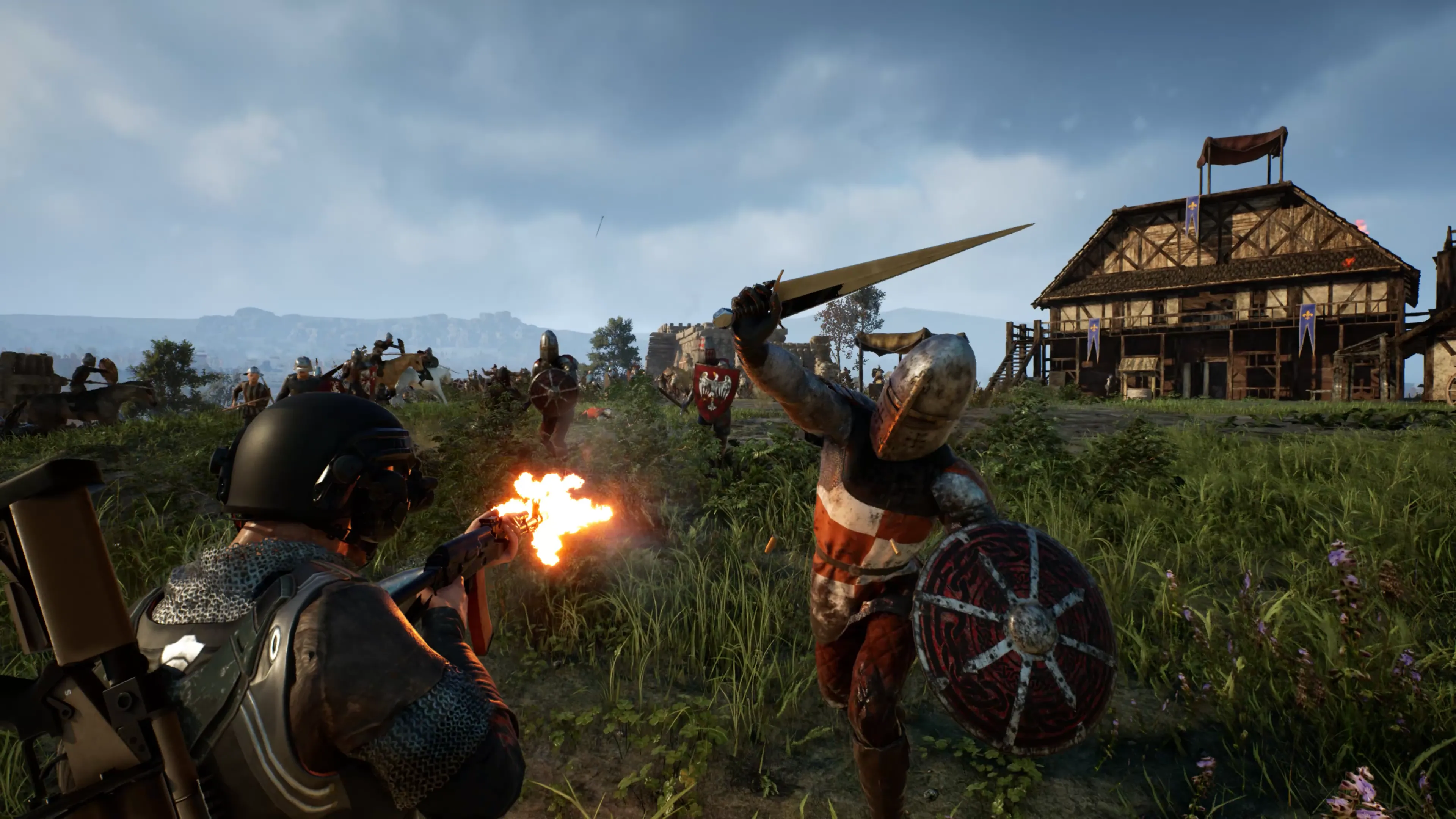 Cảnh xe tăng chiến đấu với quân đội trung cổ trong game Kingmakers