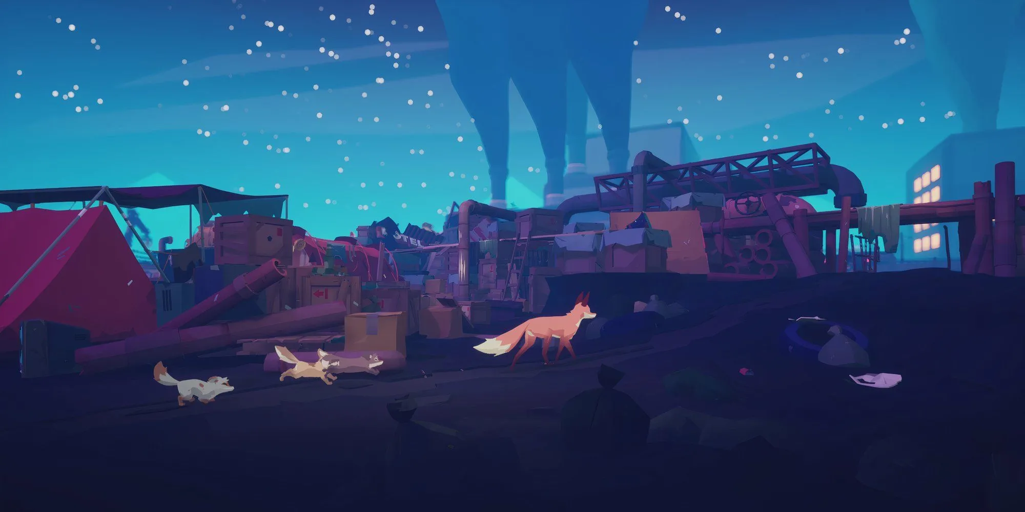 Cáo mẹ và ba cáo con trong game Endling Extinction is Forever